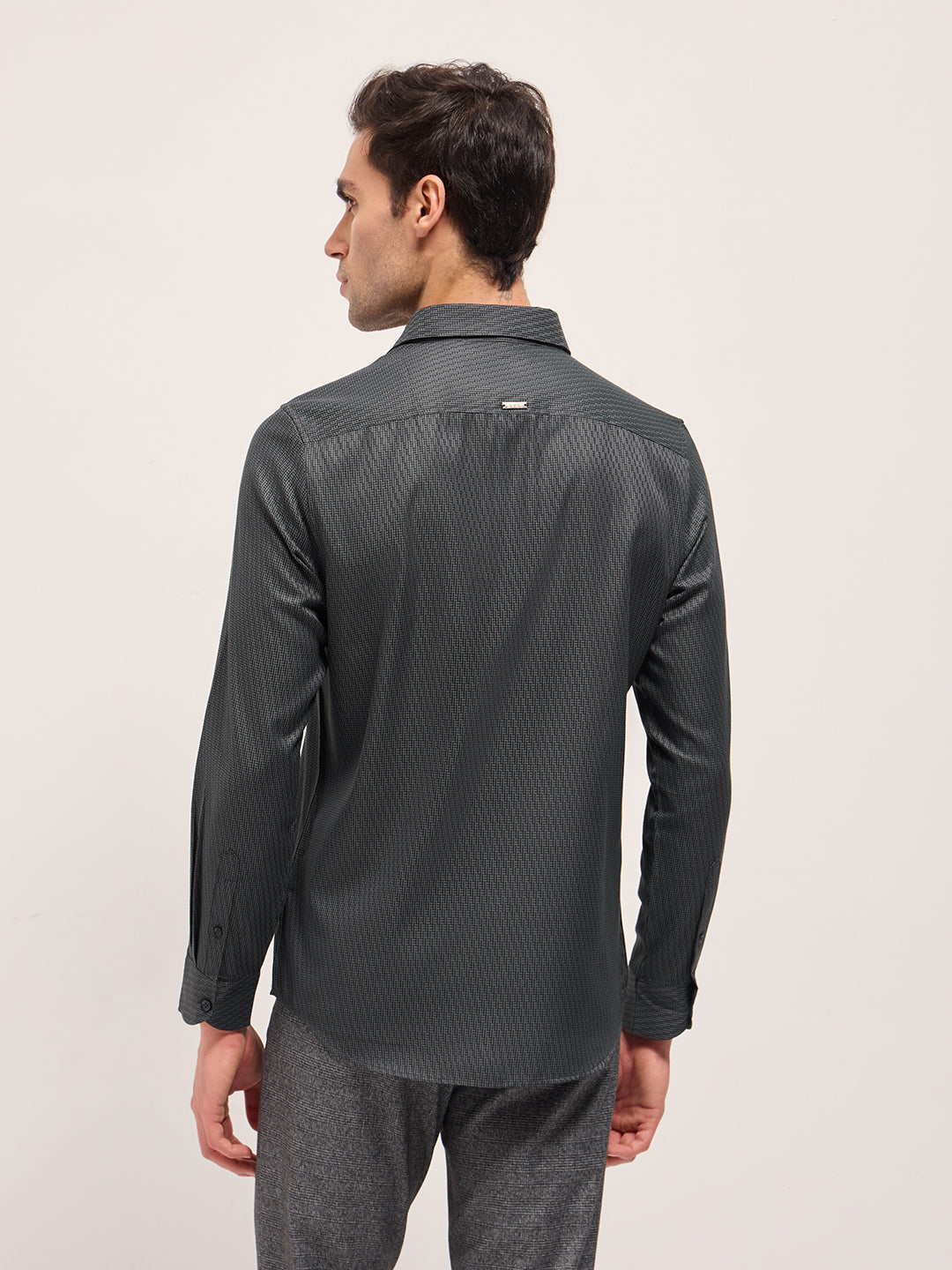 Green Woven Design Tailored Fit Formal Shirt