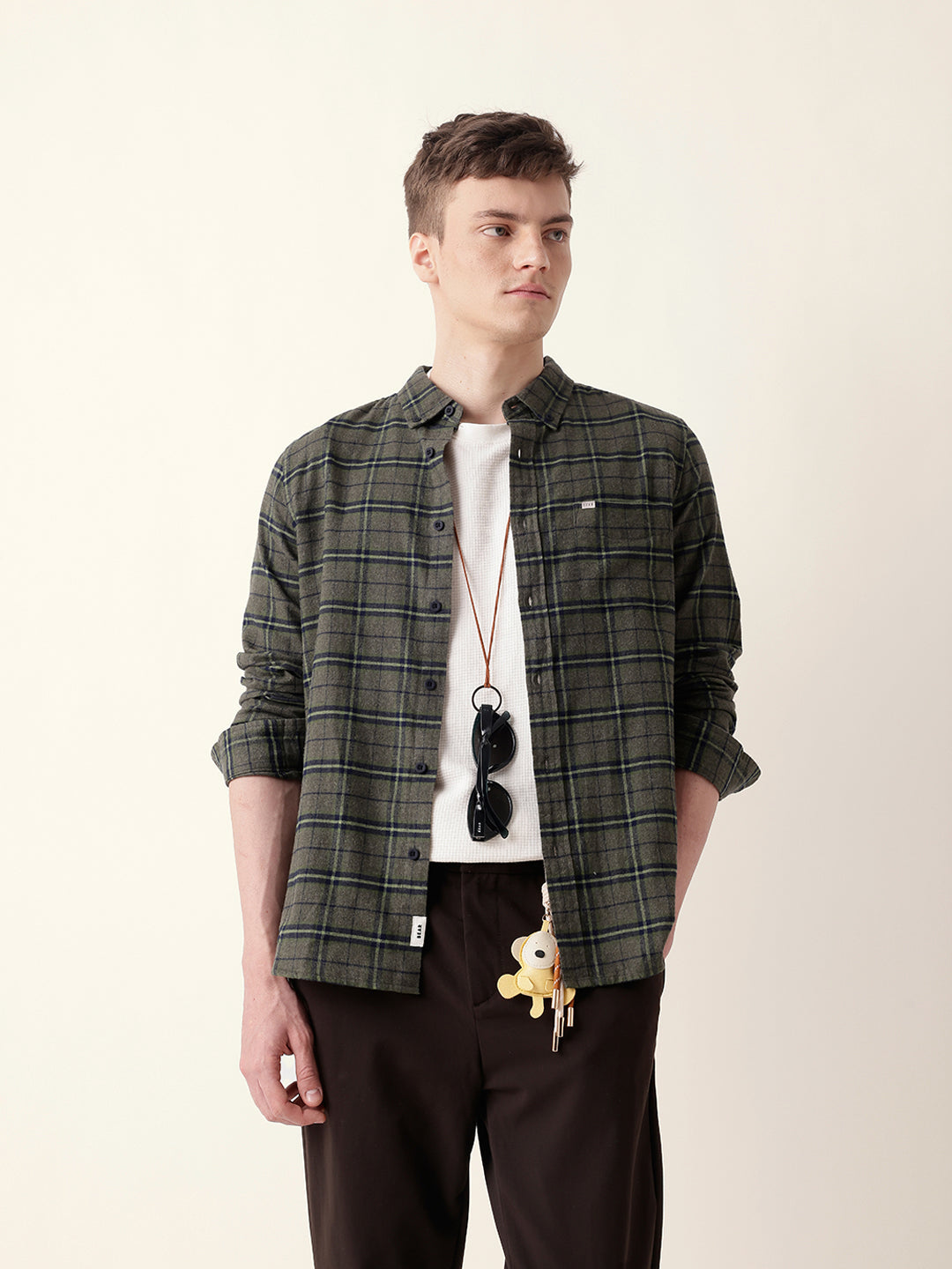 Green Flannel Woven Checked Slim Fit Casual Shirt