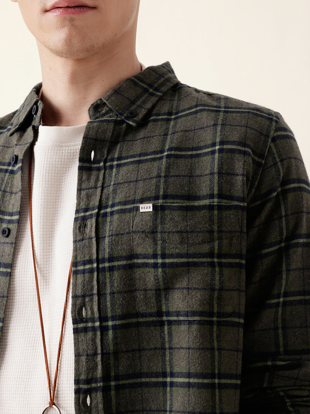 Green Flannel Woven Checked Slim Fit Casual Shirt