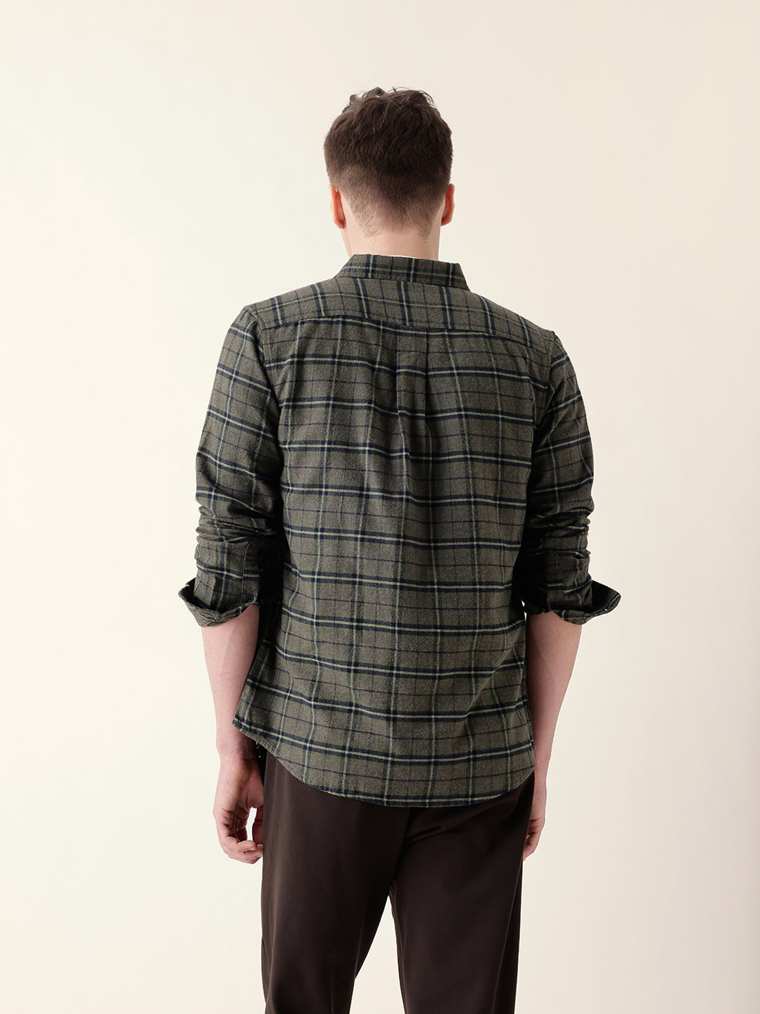 Green Flannel Woven Checked Slim Fit Casual Shirt