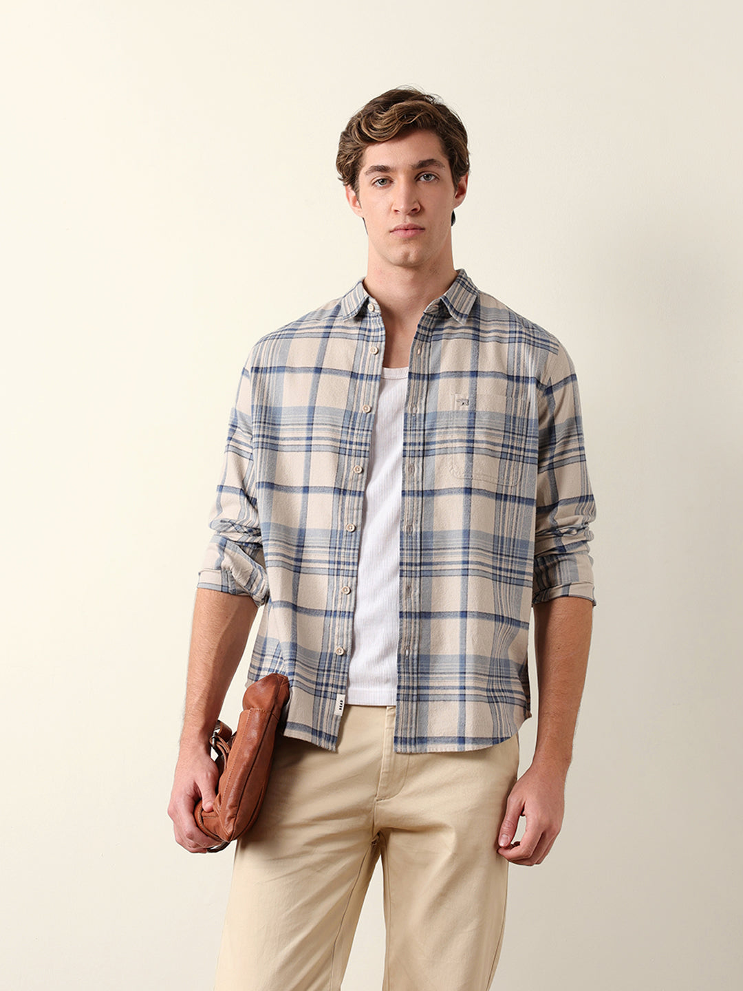 Blue Regular Fit Woven Check Flannel Casual Shirt