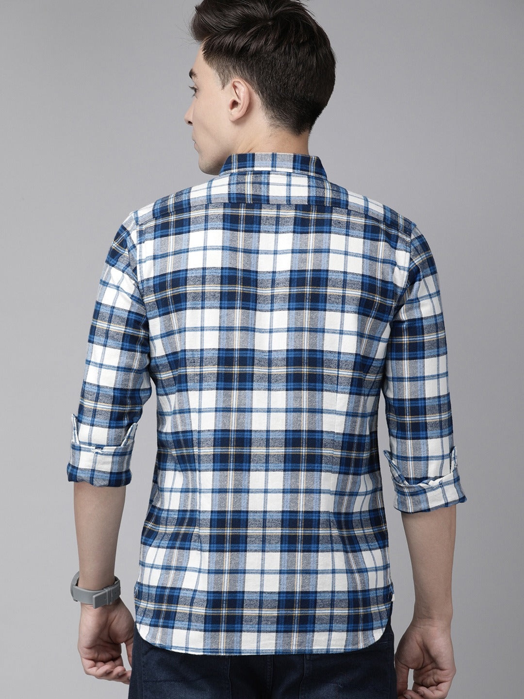 Men Slim Button-down Flannel Shirt