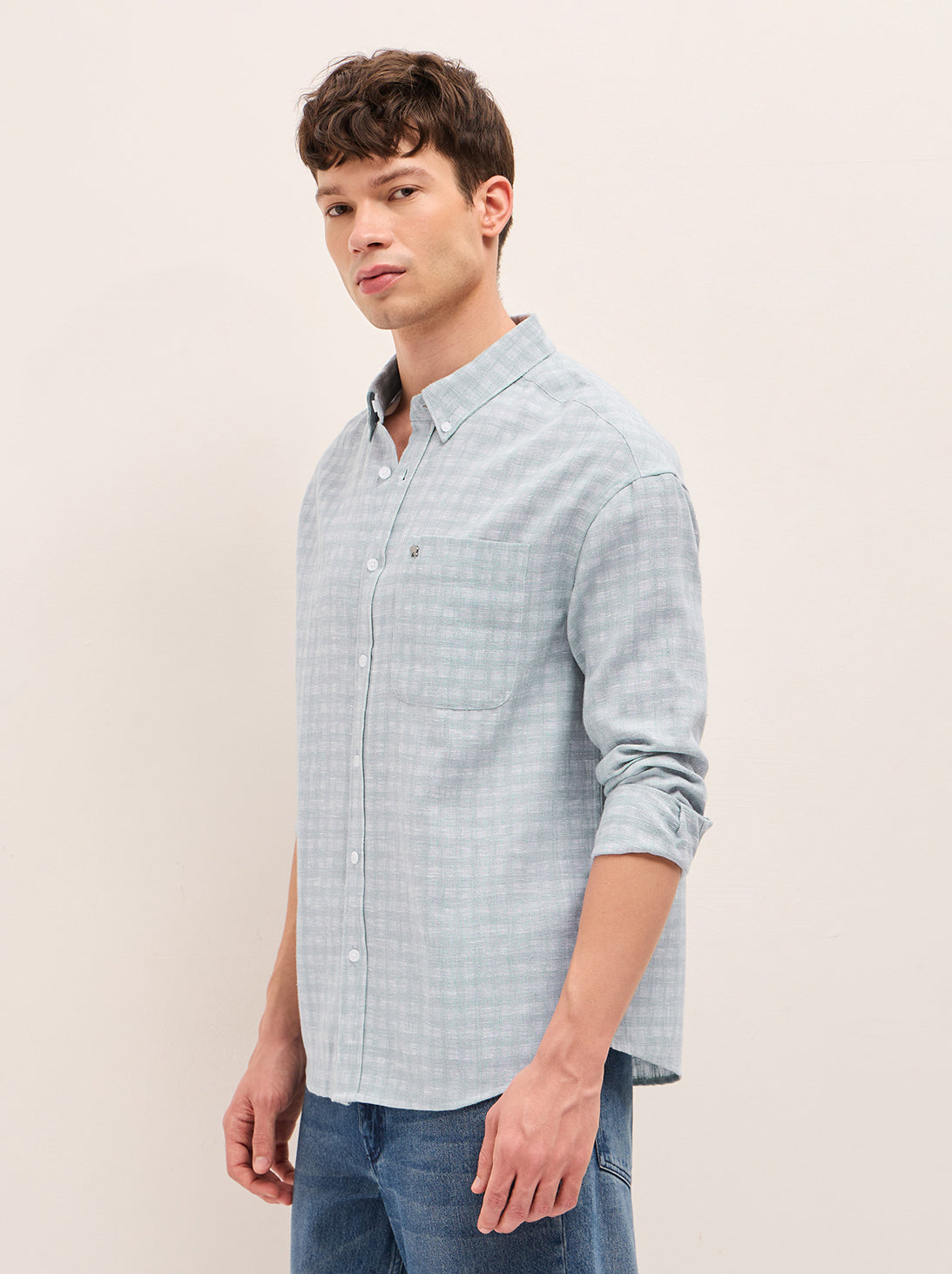 Blue Woven Checks Relaxed Fit Casual Shirt