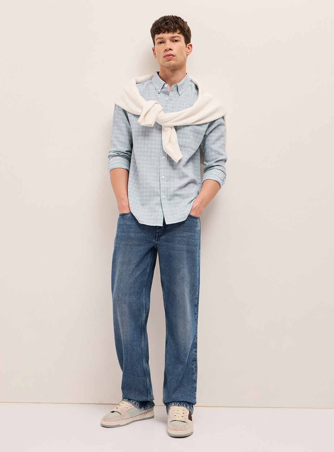 Blue Woven Checks Relaxed Fit Casual Shirt