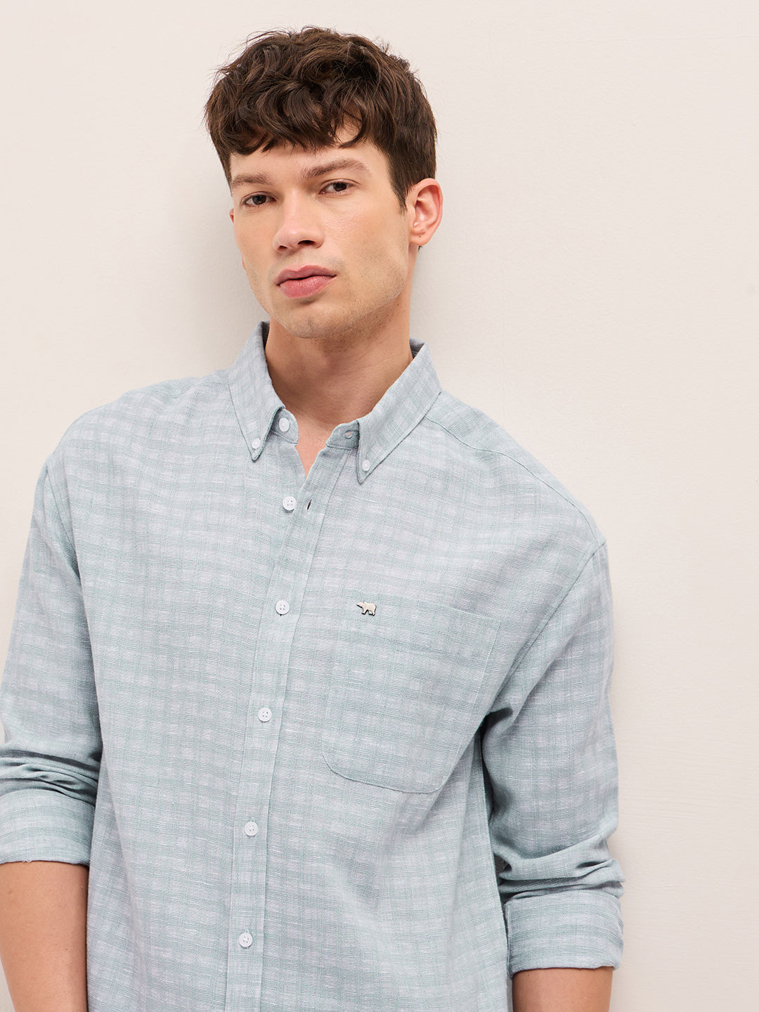 Blue Woven Checks Relaxed Fit Casual Shirt