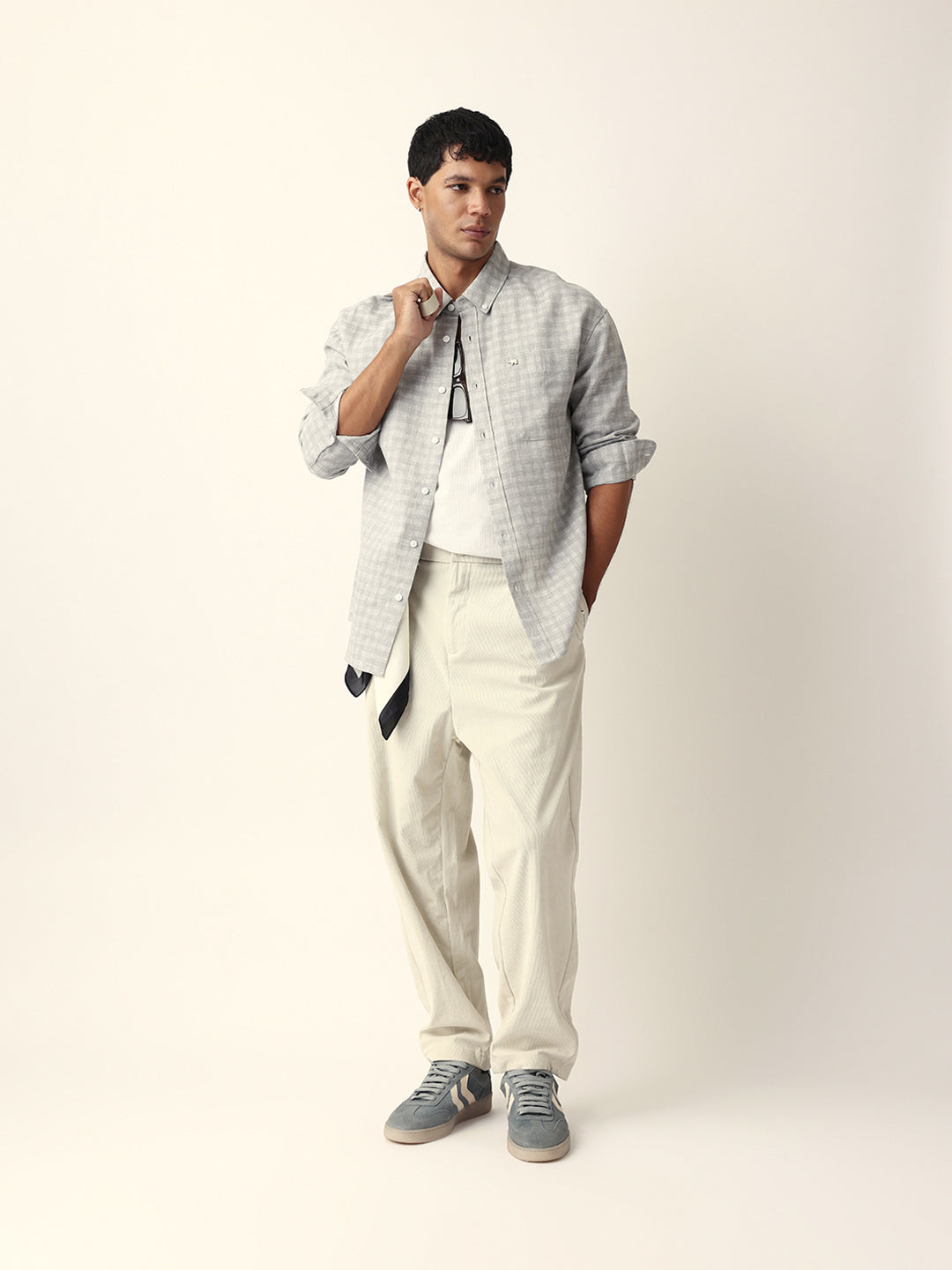 Grey Woven Micro Check Textured Relax Fit Overshirt