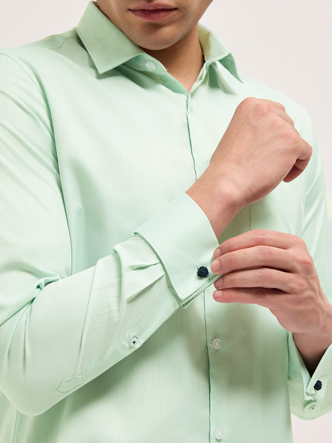 Green Woven Micro Check Tailored Fit Formal Shirt with French Cuffs