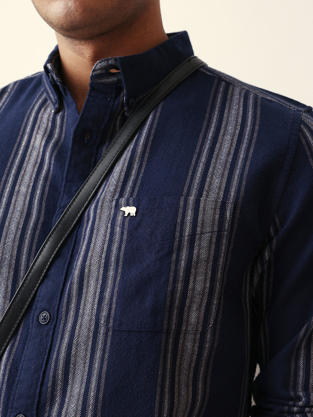 Blue Vertical Woven Stripe Slim Fit Casual Shirt
