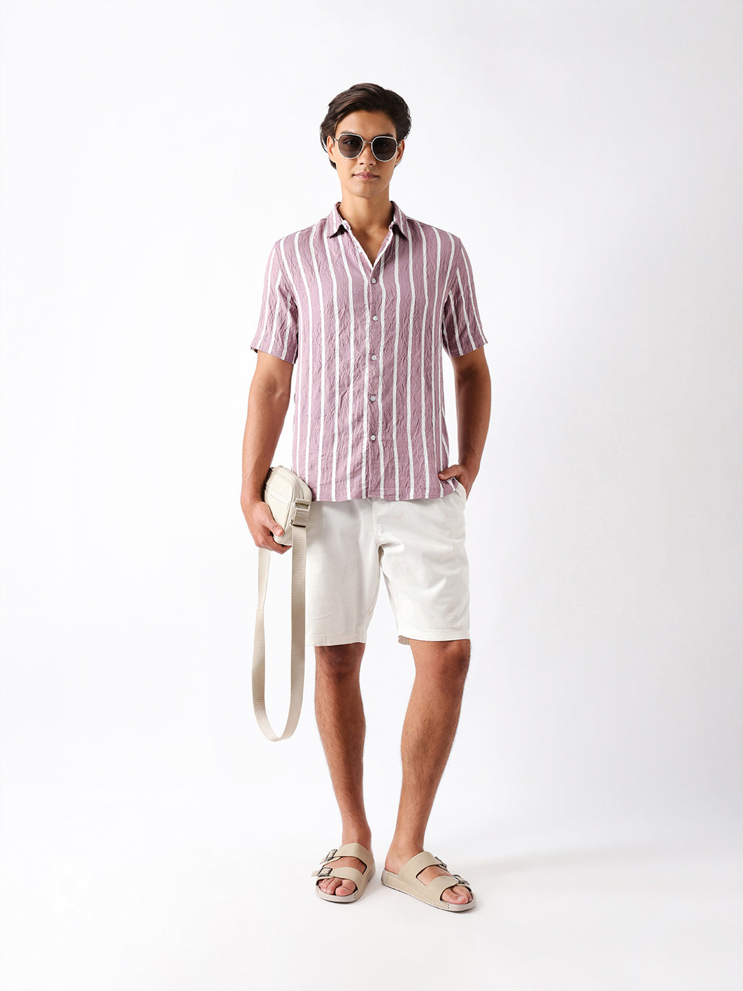 Pink Vertical Stripe Regular Fit Casual Shirt