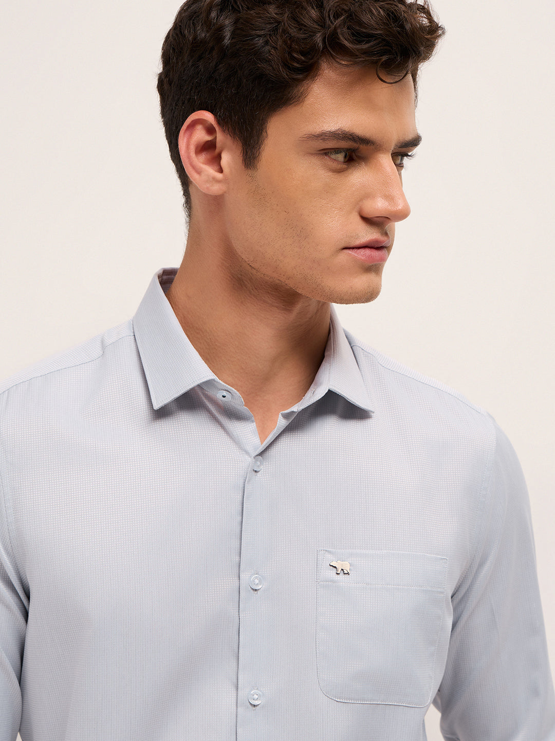 Grey Woven Micro Checks Tailored Fit Formal Shirt