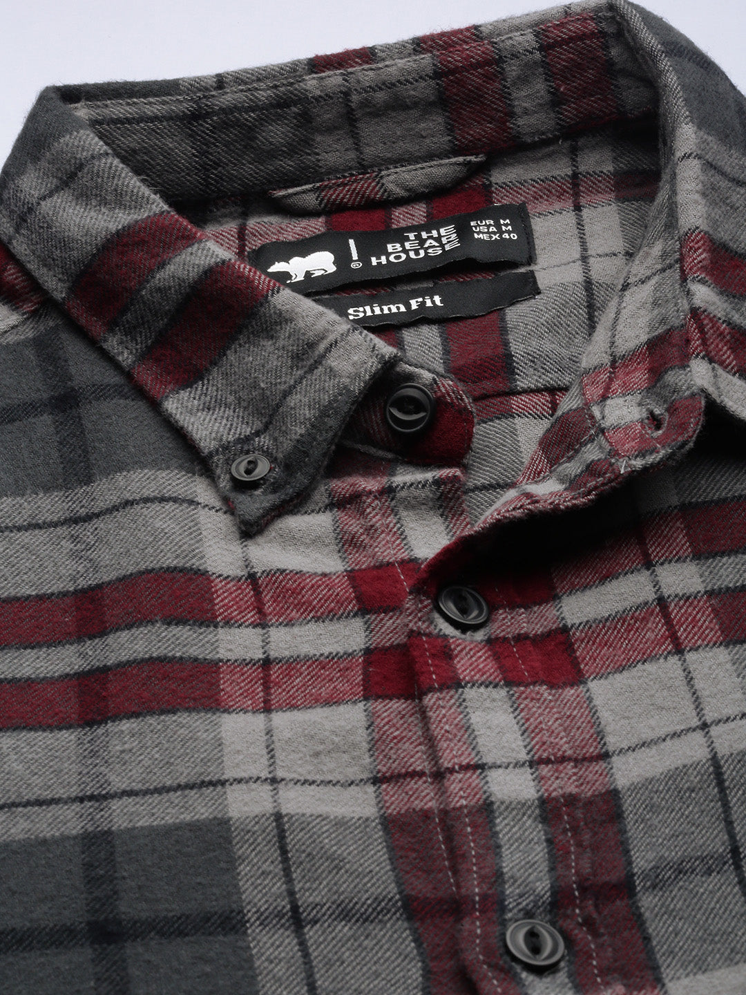 Men Grey Checked Slim Fit Cotton Casual Shirt