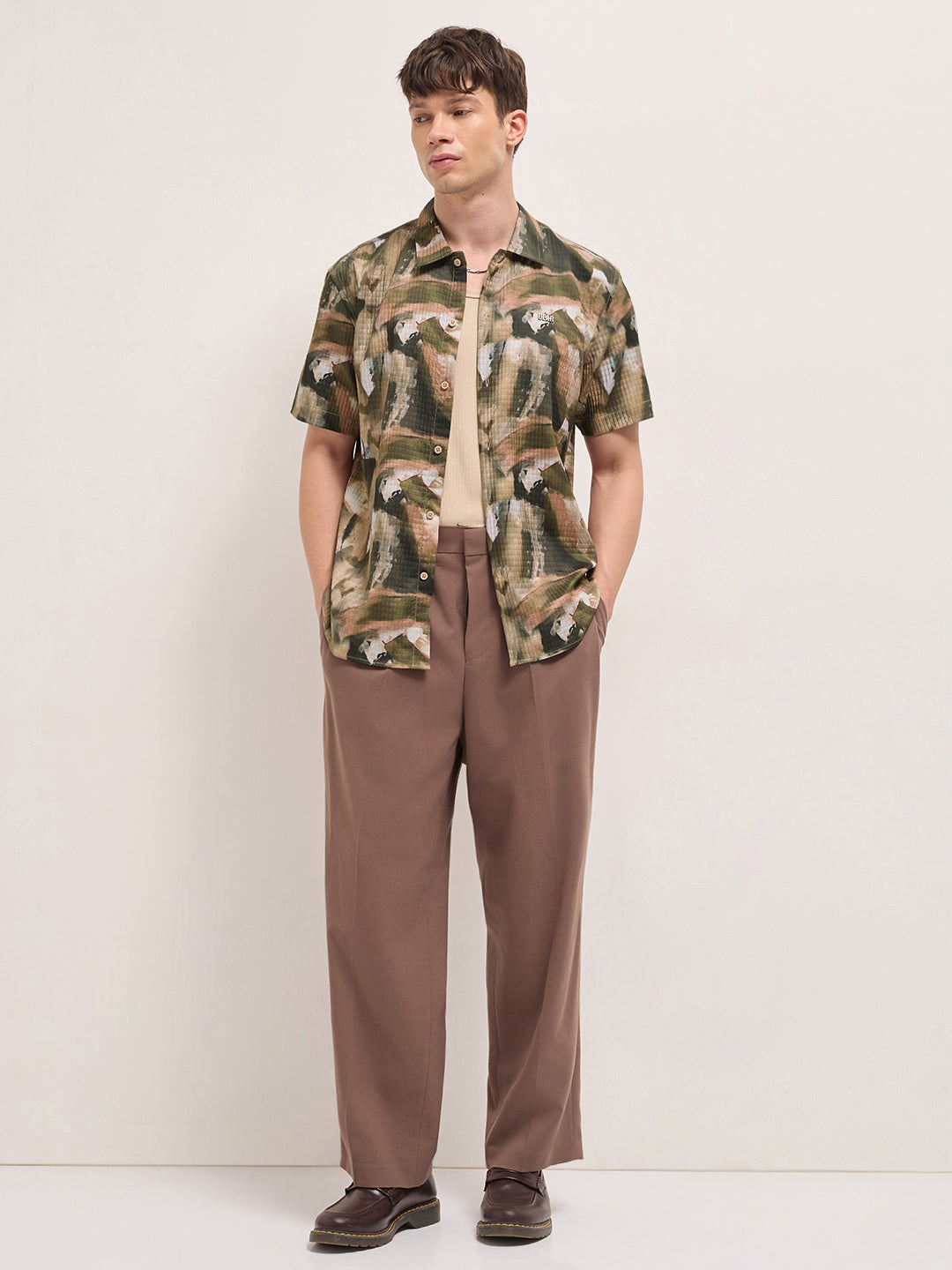 Multicolor Textured Check Abstract Digital Print Relaxed Fit Casual Shirt