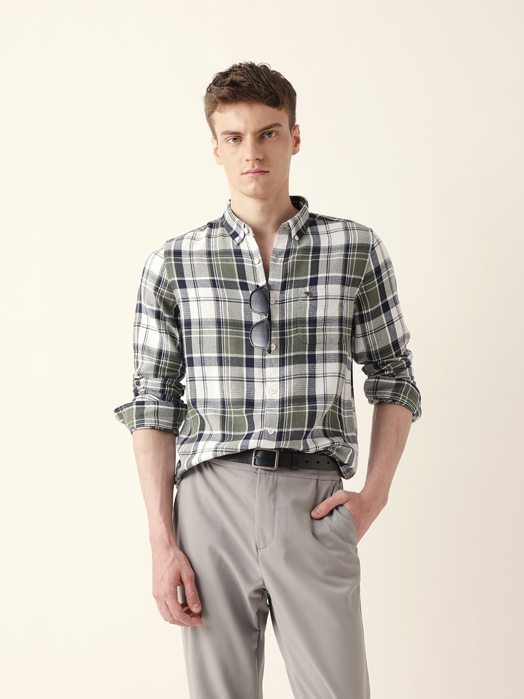 Multicolor Woven Tartan Checked Slim Fit Casual Shirt