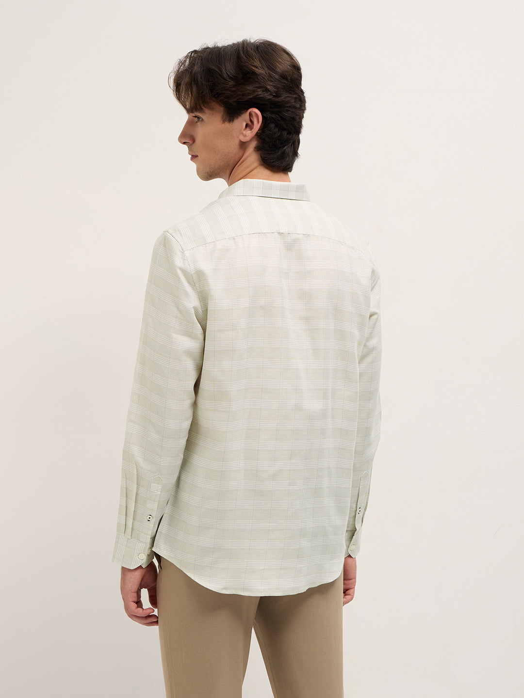 Light Green Woven Checked Design Tailored Fit Formal Shirt