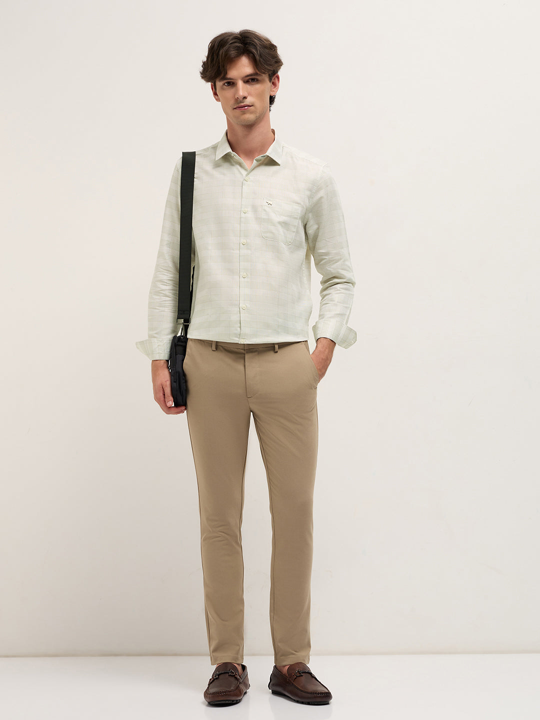 Light Green Woven Checked Design Tailored Fit Formal Shirt