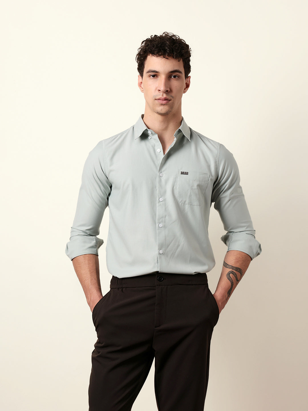 Light Green Solid Slim Fit Casual Shirt with a Classic Semi-Formal Look