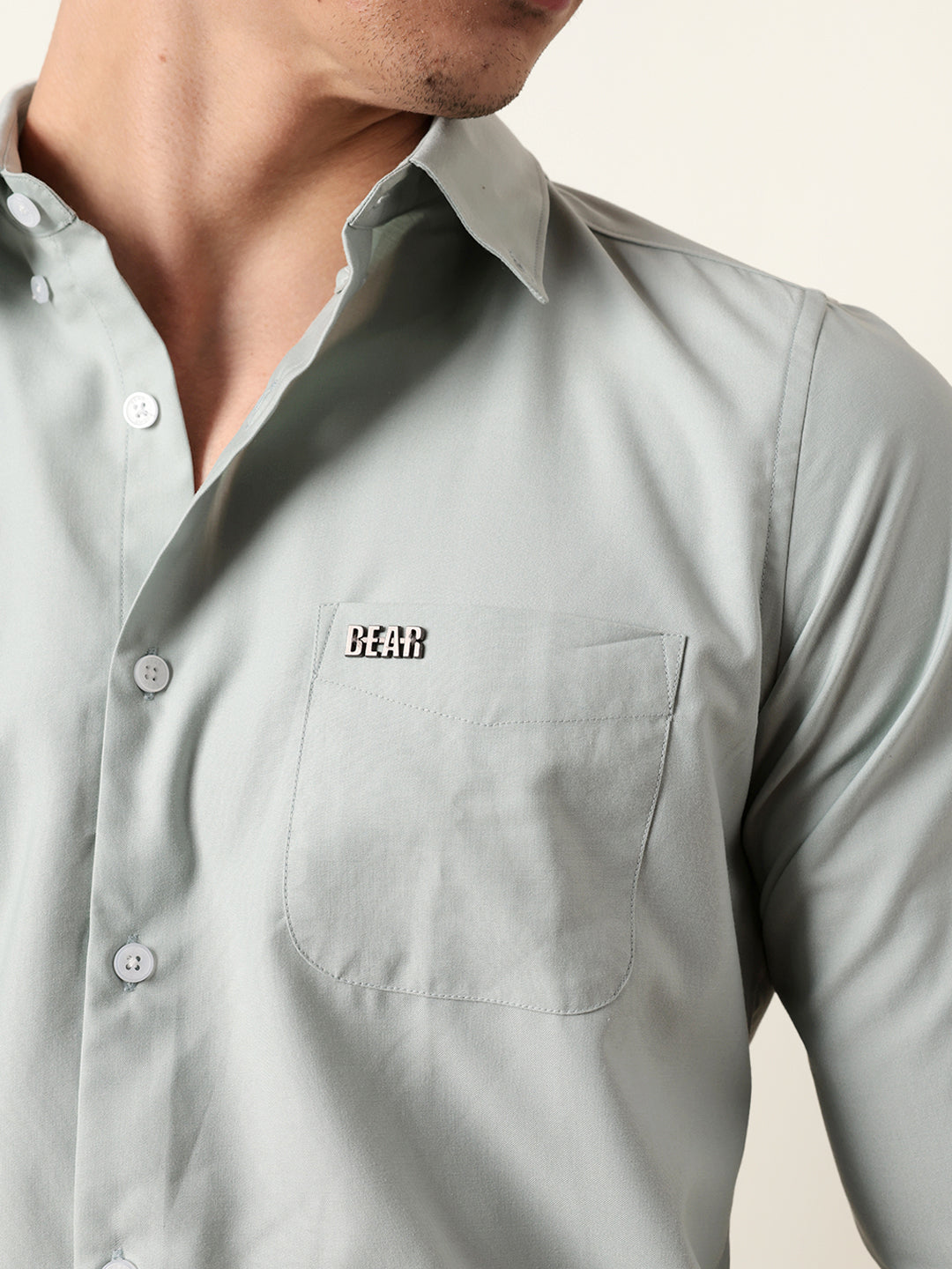 Light Green Solid Slim Fit Casual Shirt with a Classic Semi-Formal Look