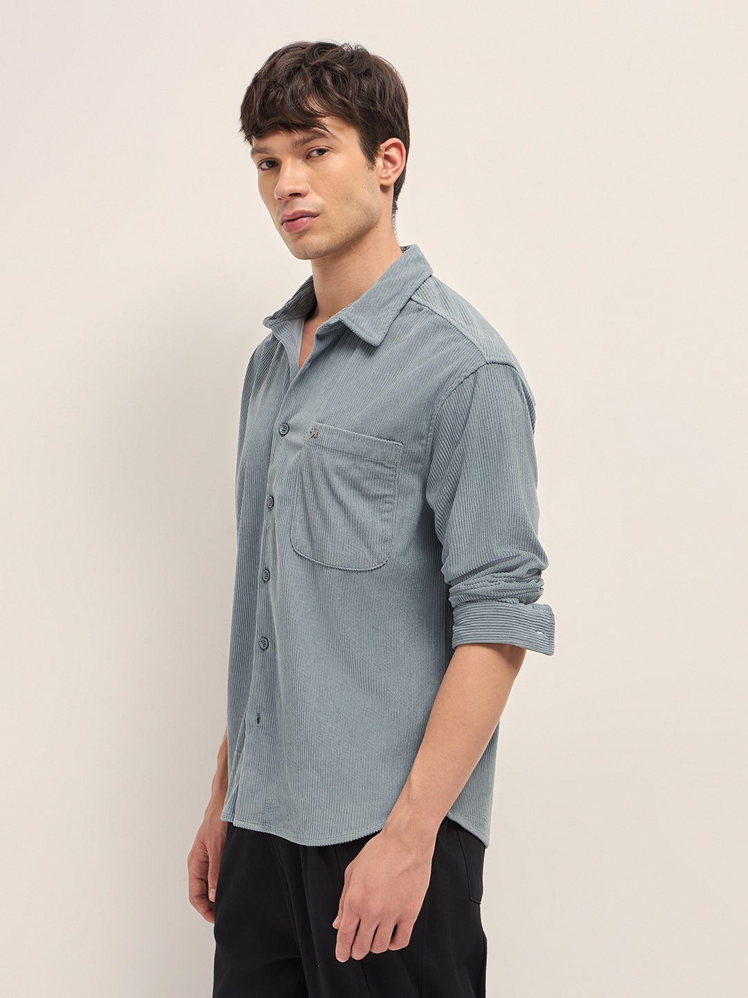 Grey Corduroy Relaxed Fit Textured Overshirt
