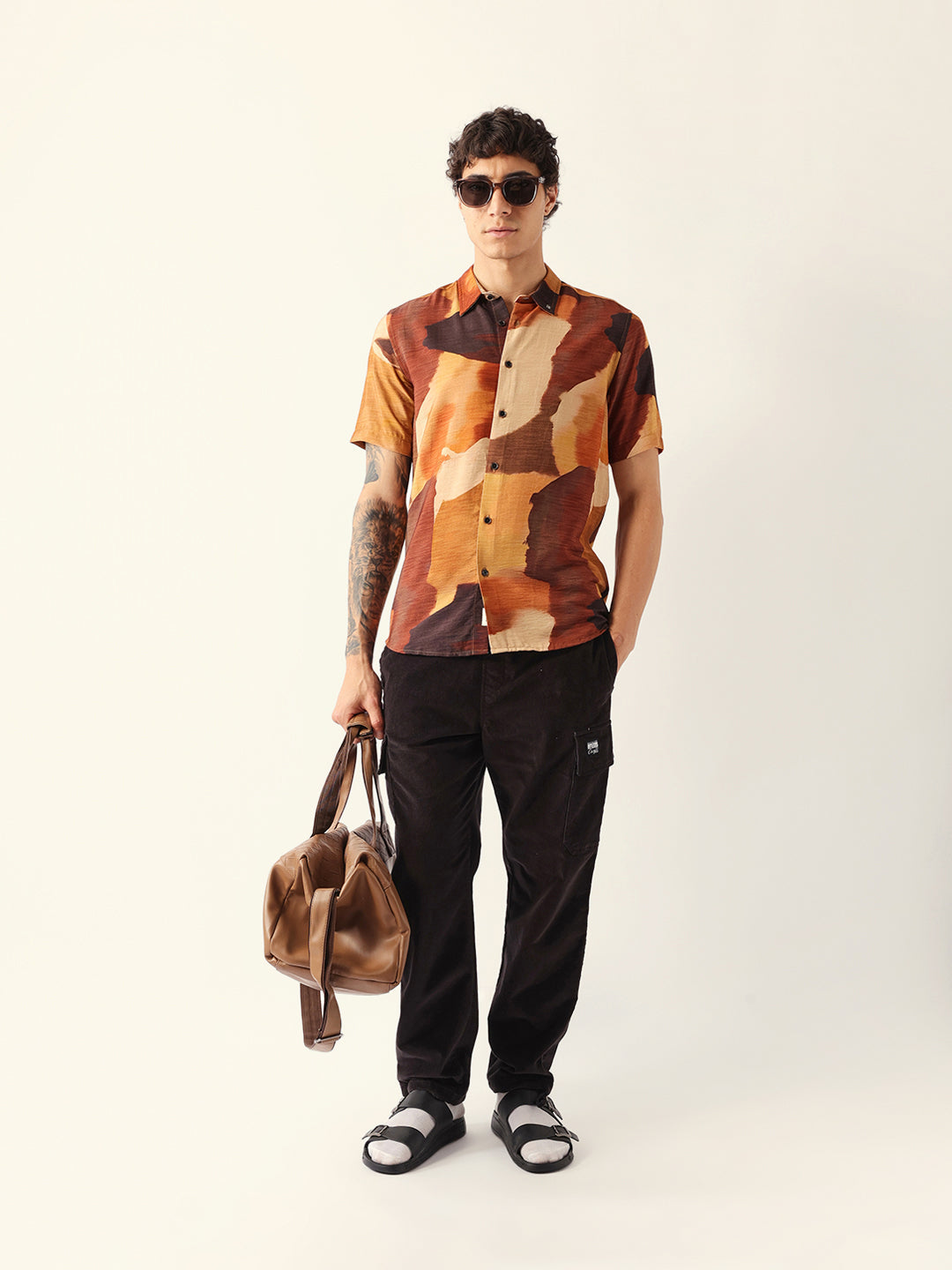 Multicolor Abstract Watercolor Brushstroke Print Regular Fit Casual Shirt