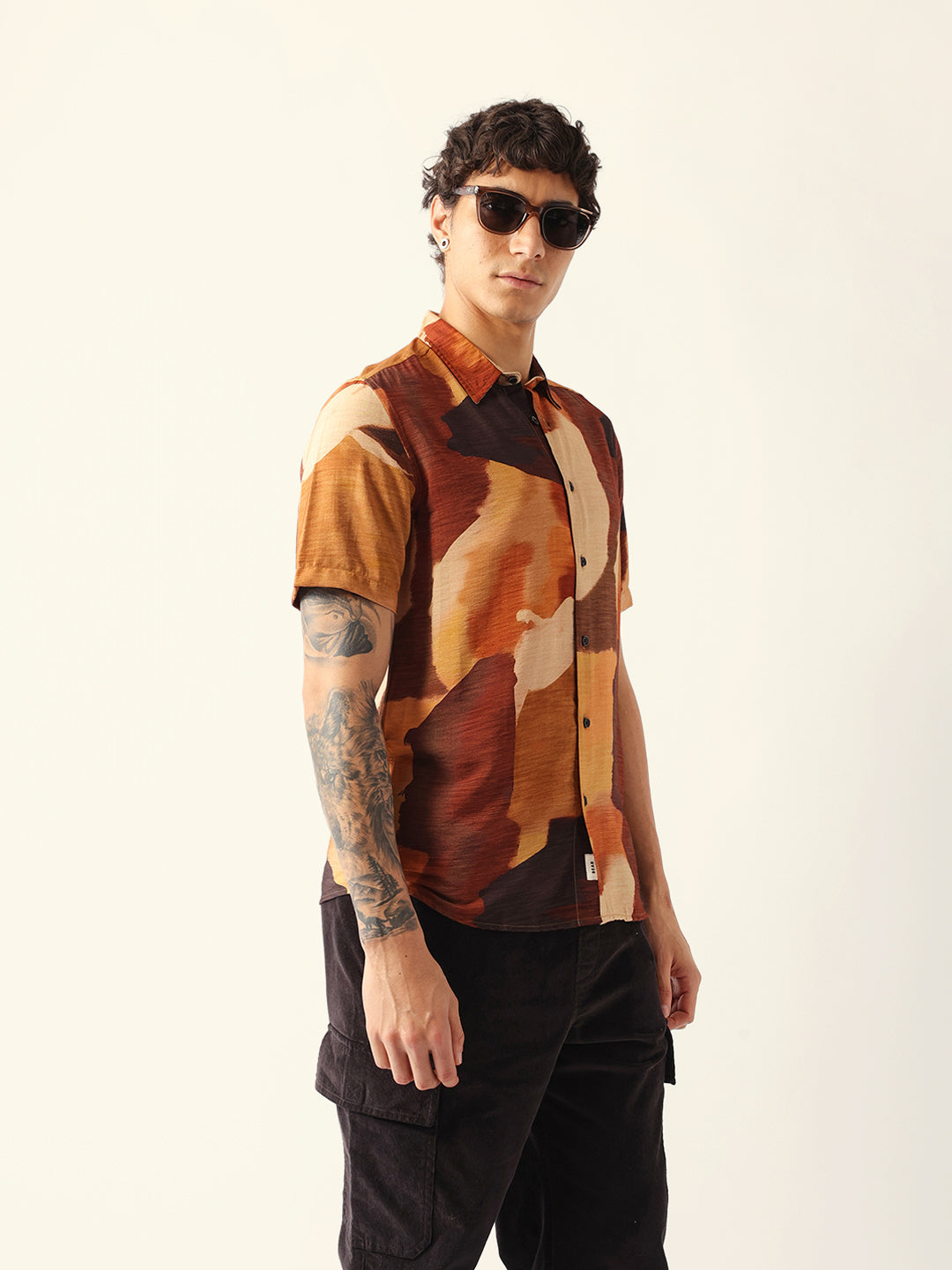 Multicolor Abstract Watercolor Brushstroke Print Regular Fit Casual Shirt