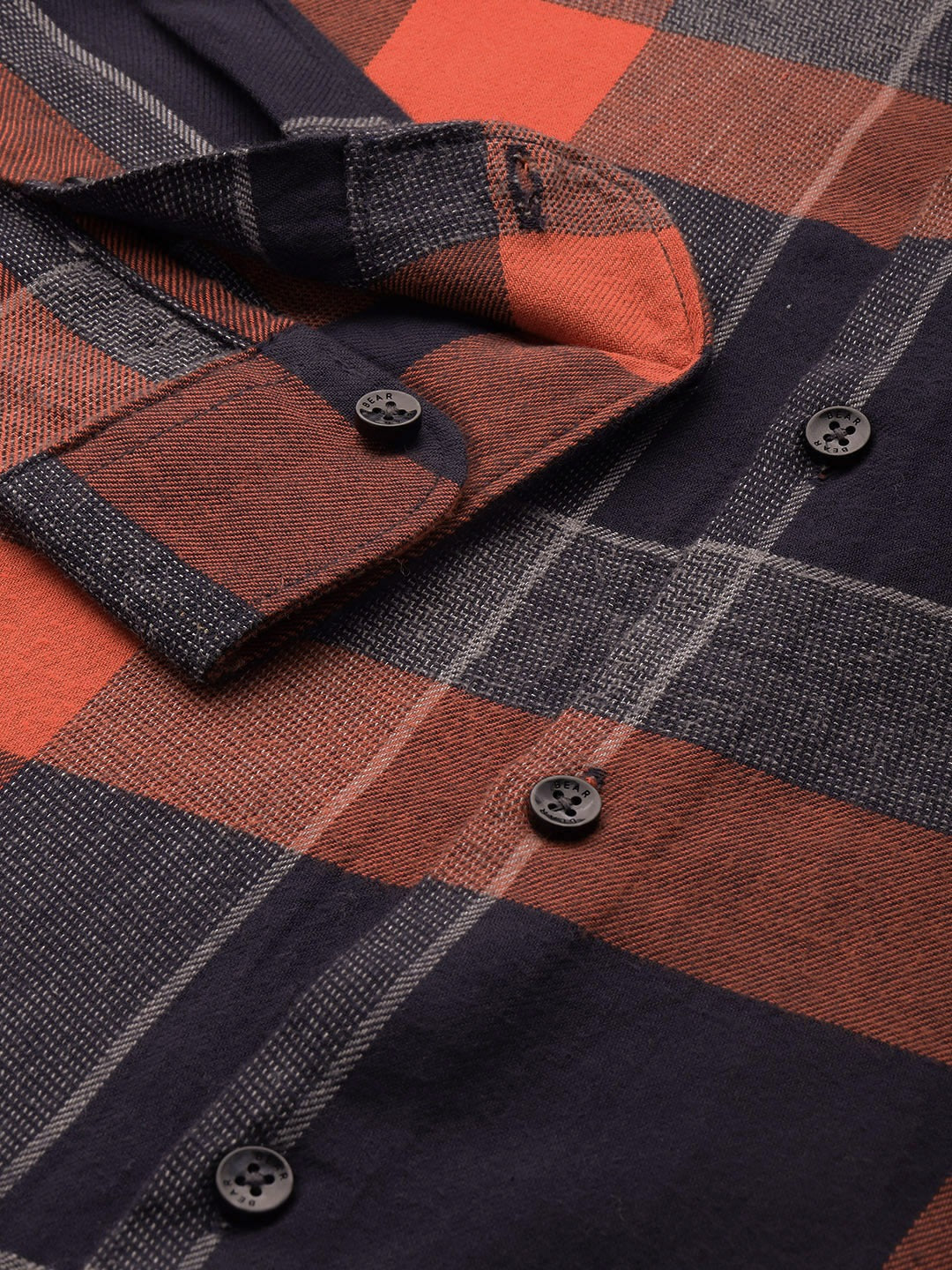 Men Orange & Navy Blue Buffalo Checked Slim Fit Pure Cotton Casual Shirt