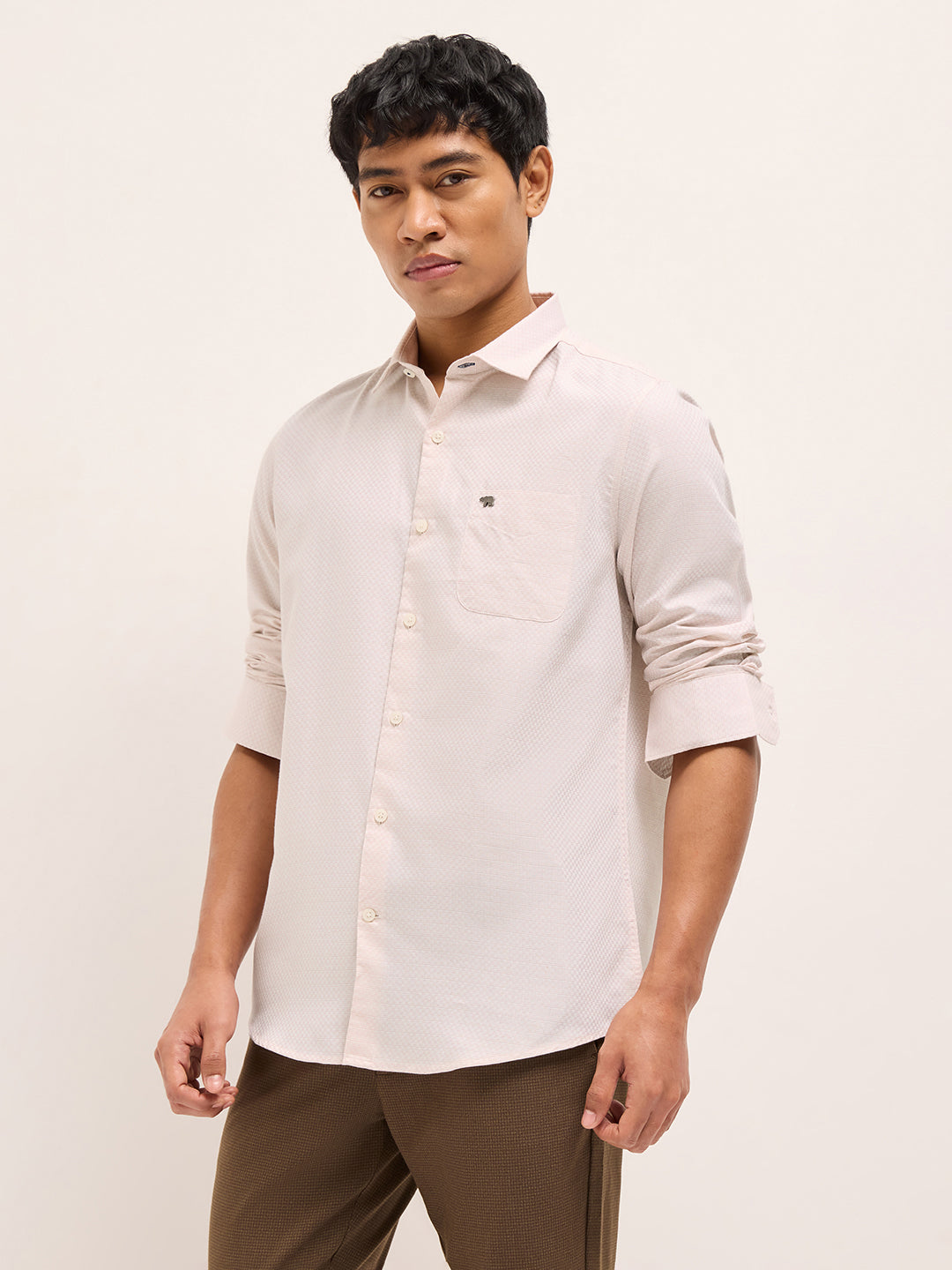 Light Pink Woven Cotton Blend Tailored Fit Formal Shirt
