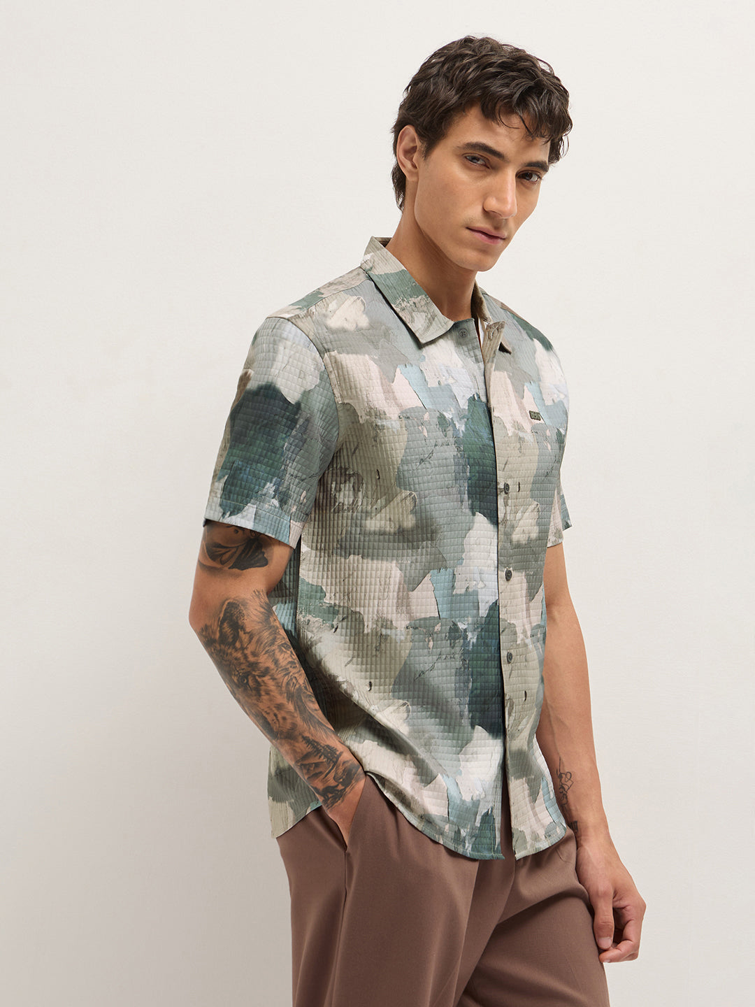 Multicolor Textured Check Abstract Digital Print Relaxed Fit Casual Shirt