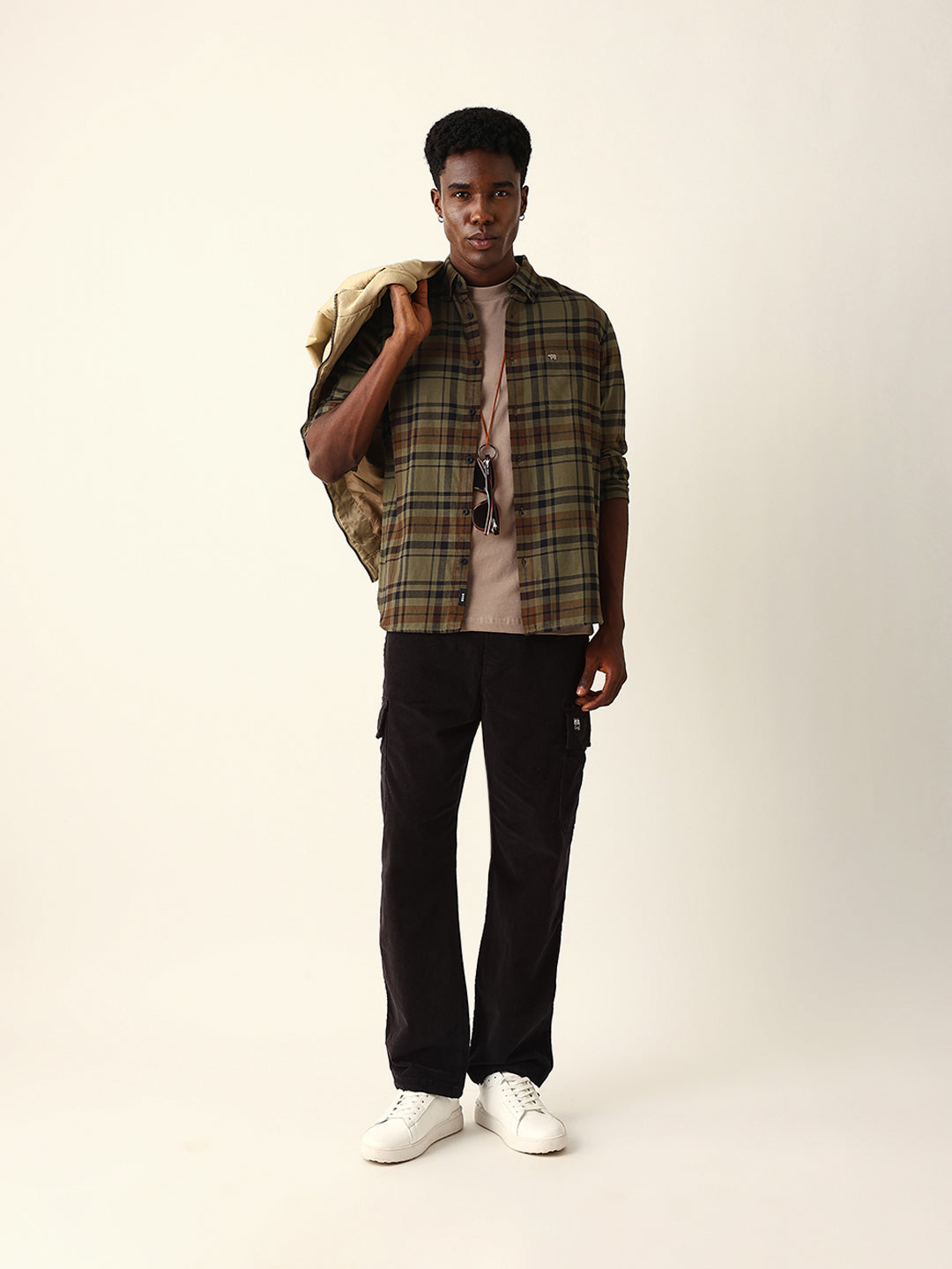 Olive Woven Tartan Checked Slim Fit Casual Shirt