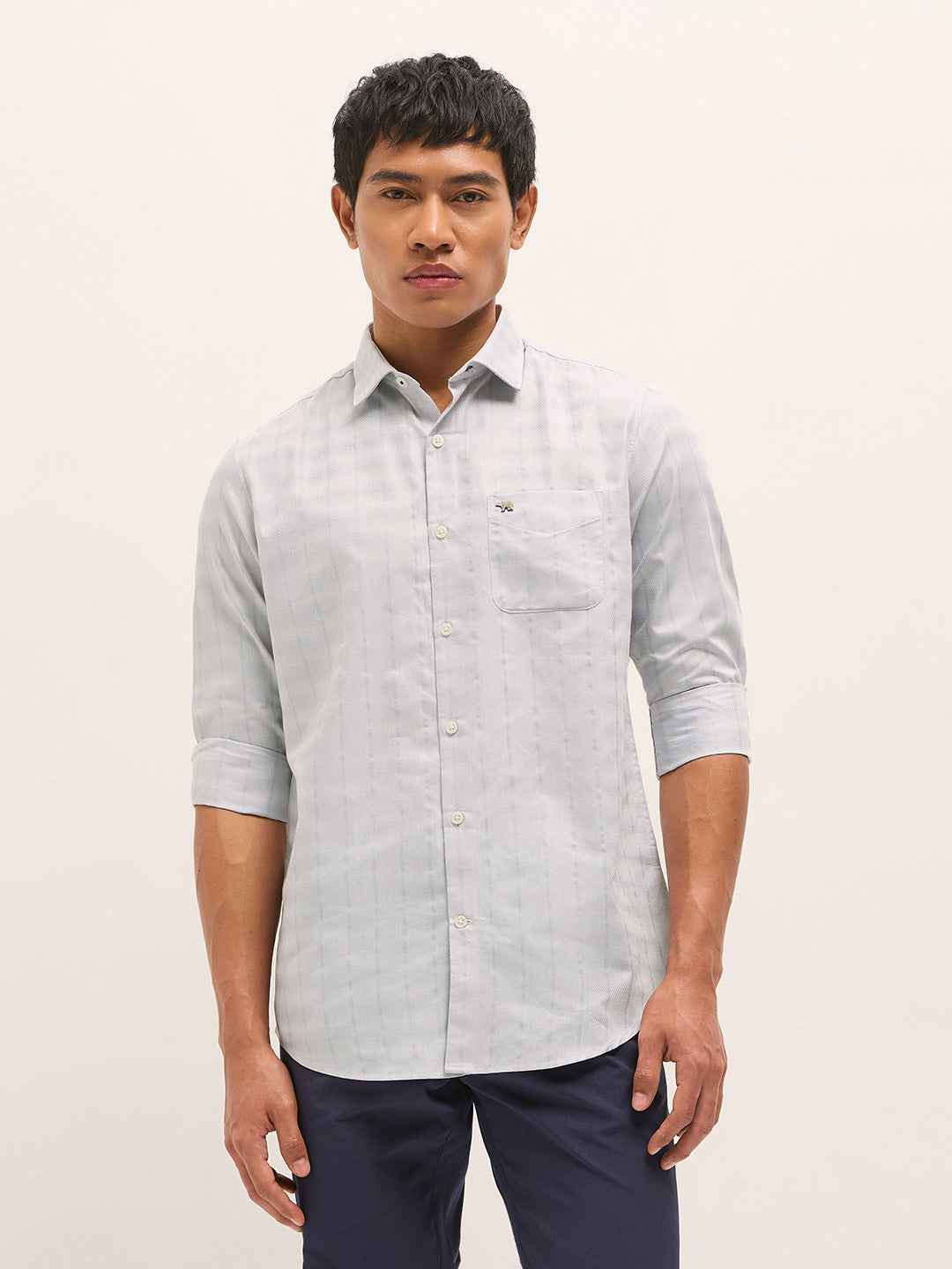 Grey Woven Stripe Tailored Fit Formal Shirt