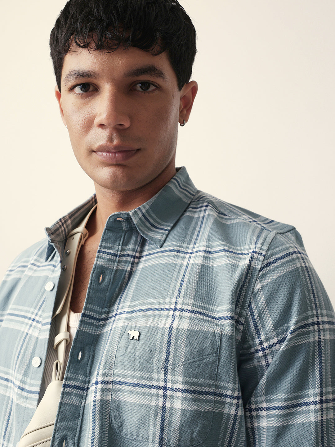 Teal Woven Tartan Checked Slim Fit Casual Shirt