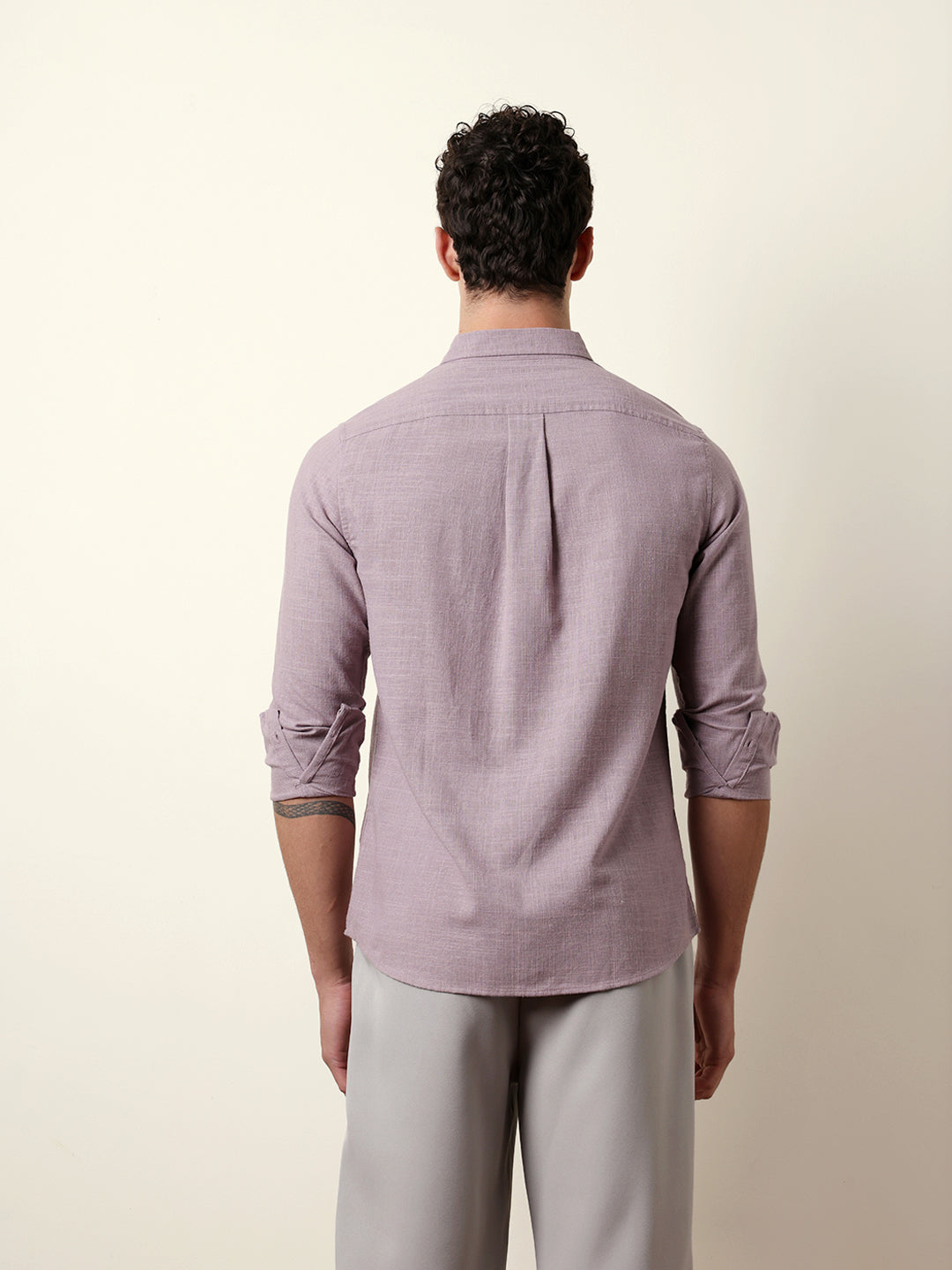 Purple Slub-Textured Woven Slim Fit Casual Shirt