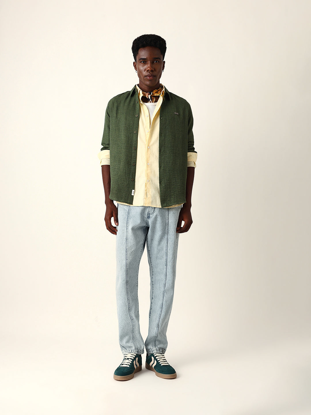 Olive Woven Textured Slim Fit Casual Shirt
