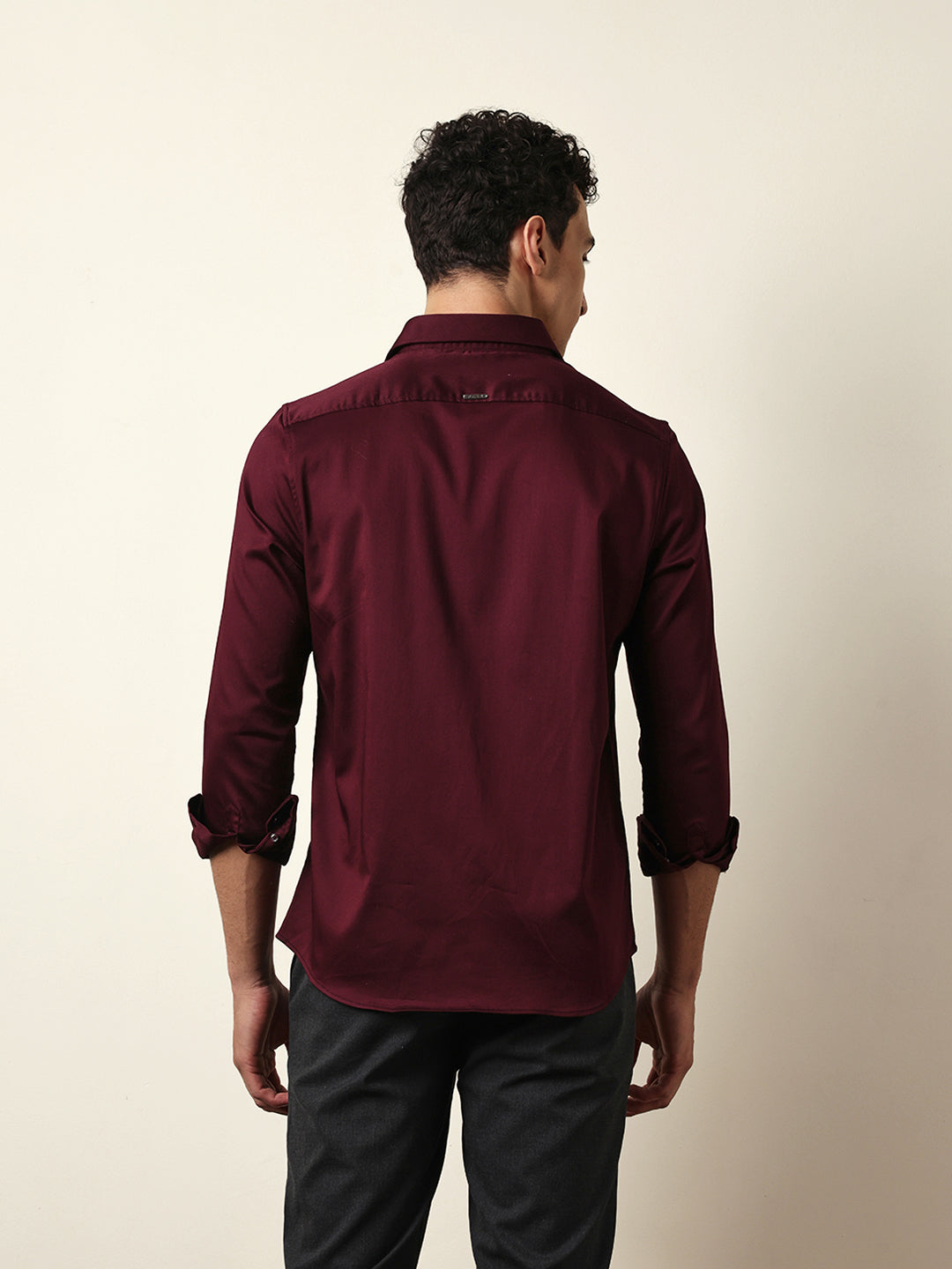 Maroon Tailored Fit Regal Crest Embroidery Formal Party Shirt