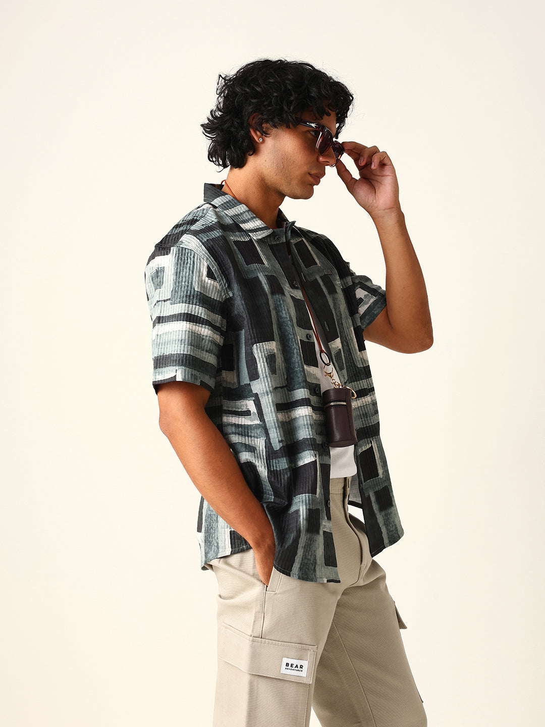 Green & Black Abstract Geometric Printed Relaxed Fit Casual Shirt