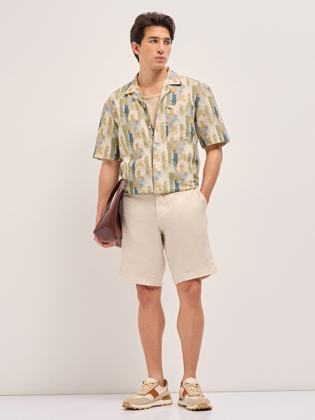Multicolor Abstract Brushstroke Print Oversized Fit Half Sleeve Shirt