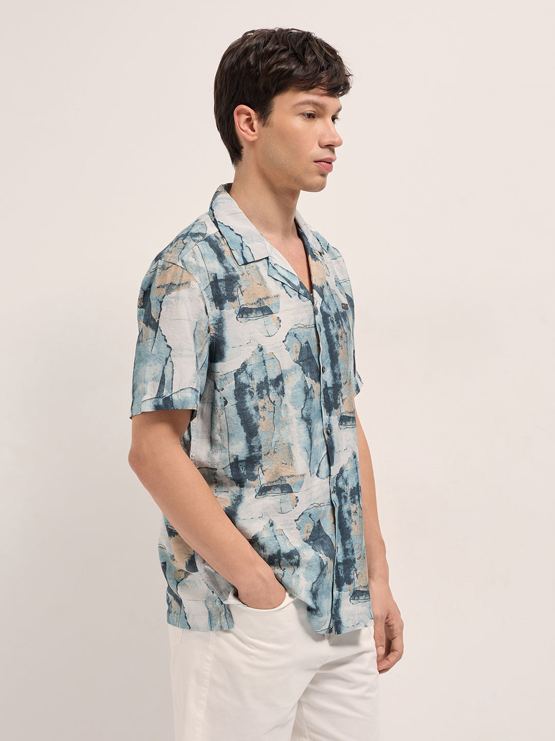 Multicolor Abstract Digital Print Relaxed Fit Cuban Collar Shirt