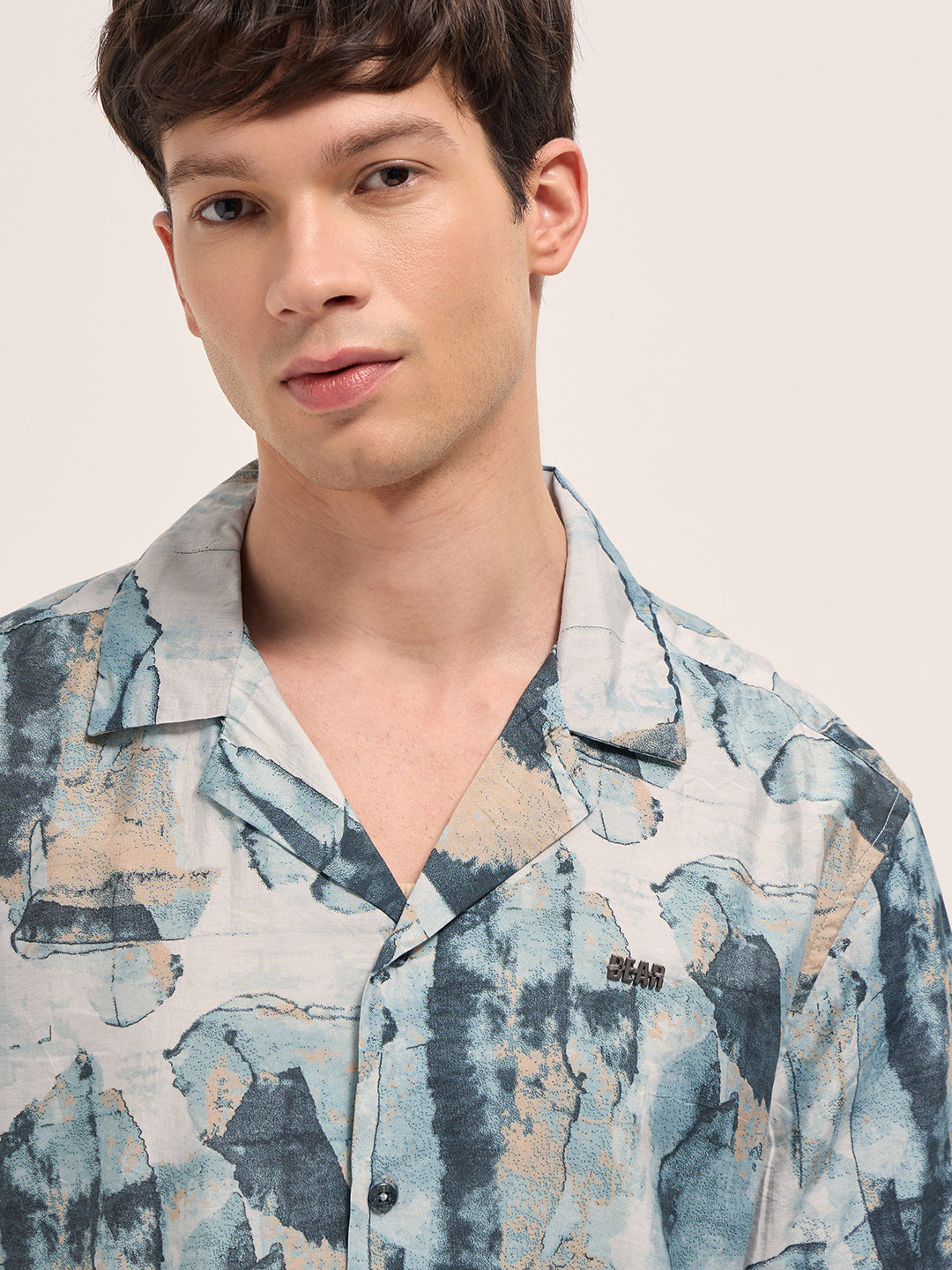 Multicolor Abstract Digital Print Relaxed Fit Cuban Collar Shirt