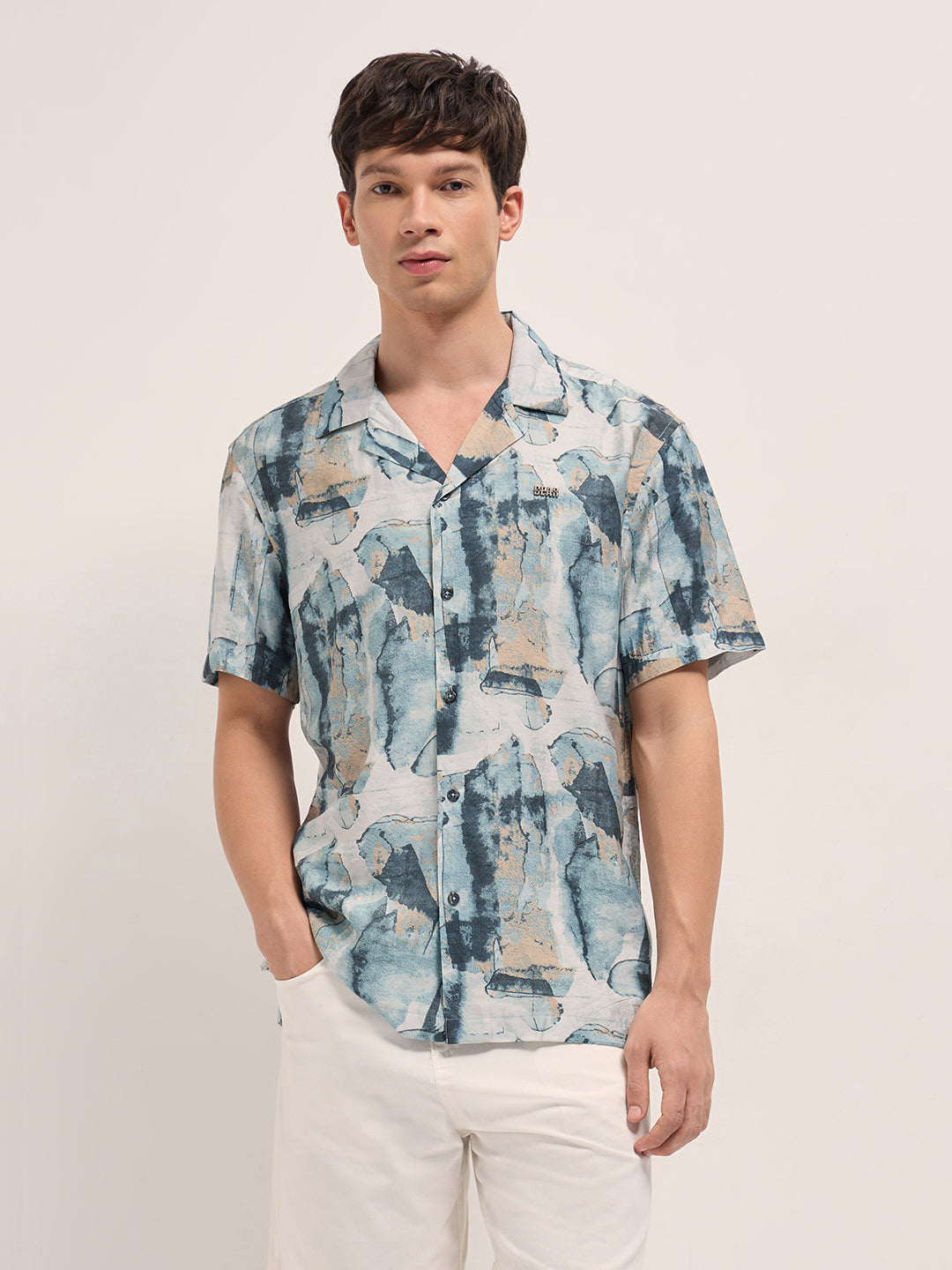 Multicolor Abstract Digital Print Relaxed Fit Cuban Collar Shirt