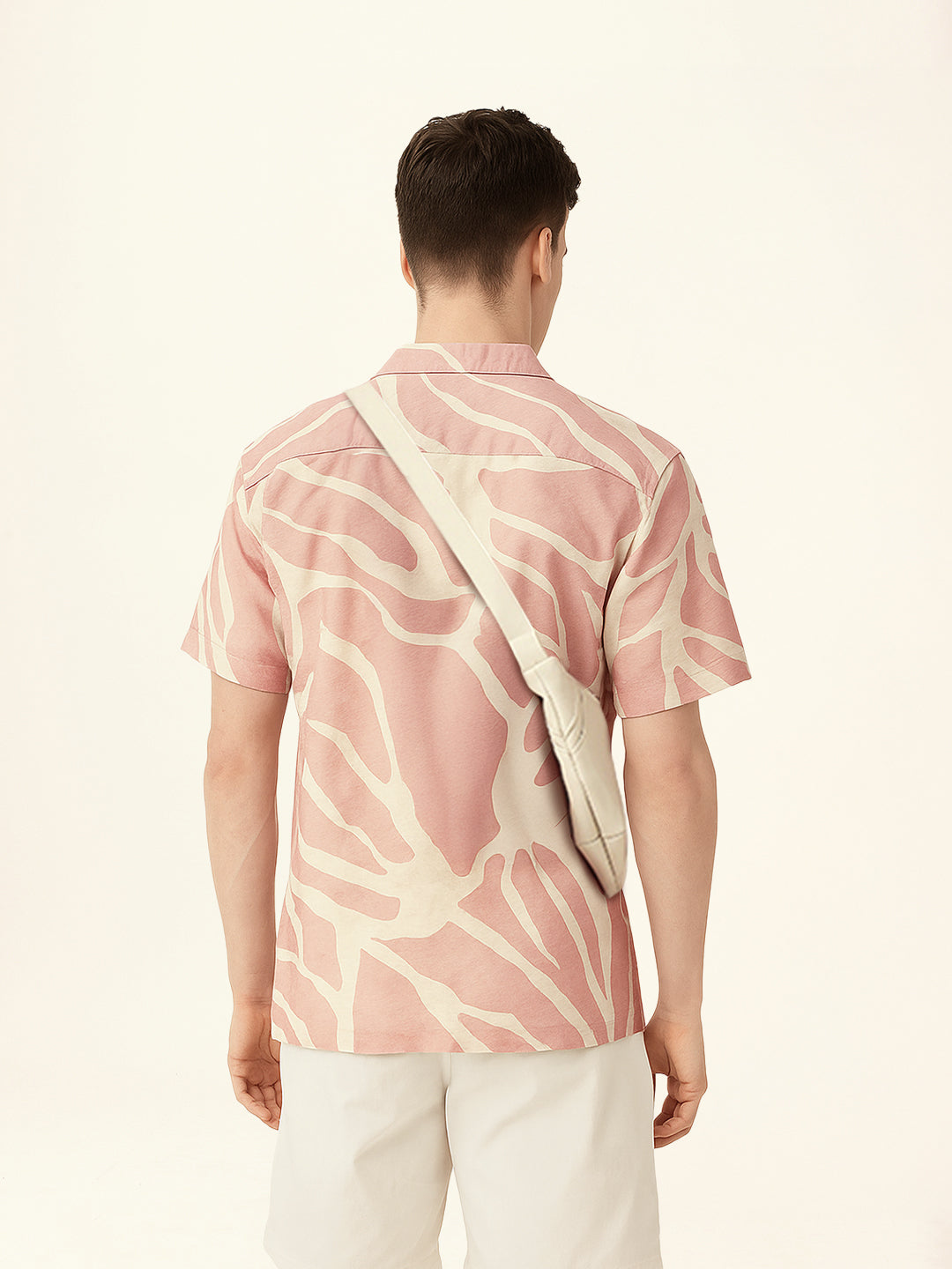 Pink with Cream Relaxed Fit Abstract Stroke Print Half Sleeve Casual Shirt