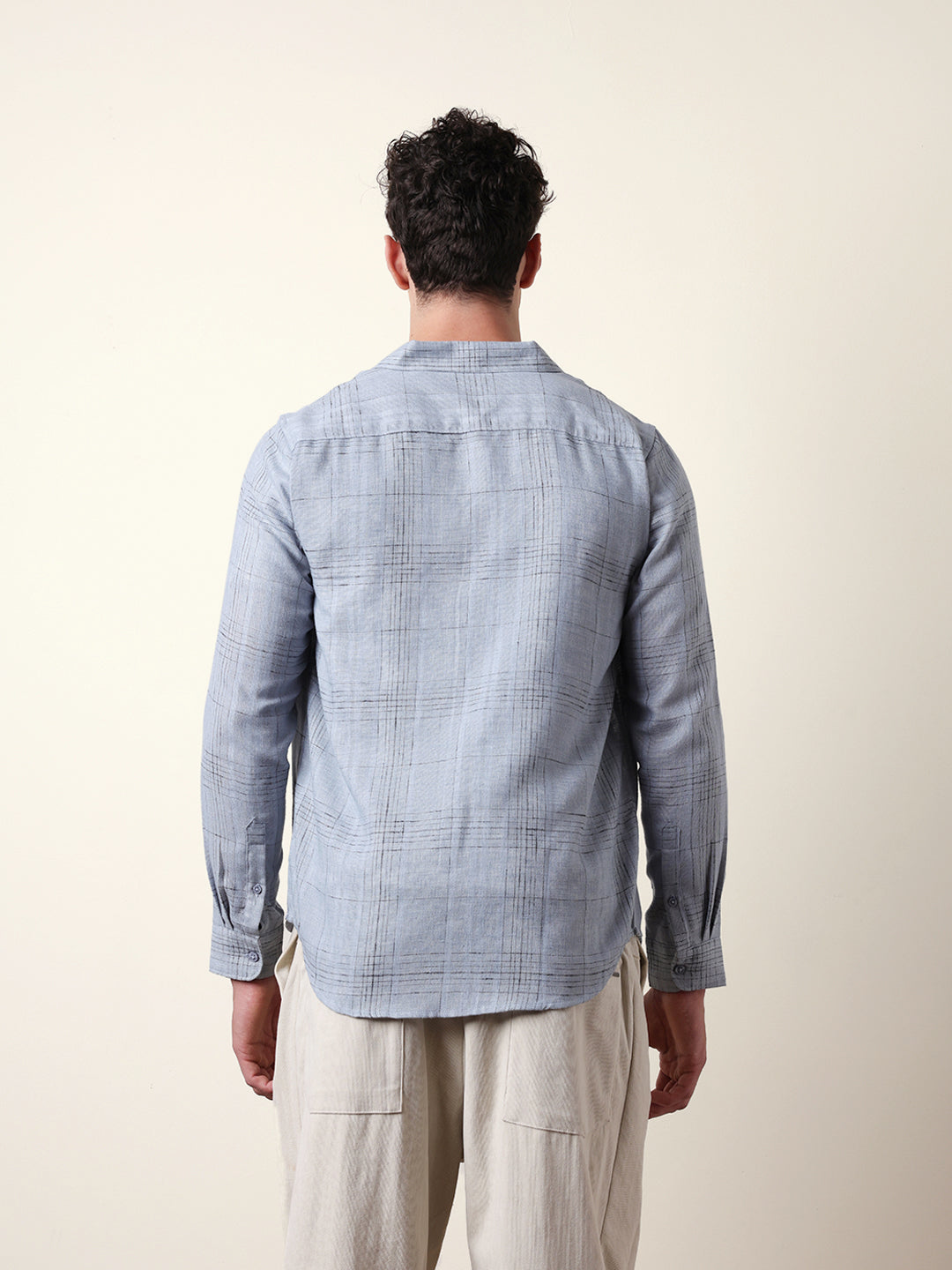 Blue Woven Checked Slim Fit Casual Shirt