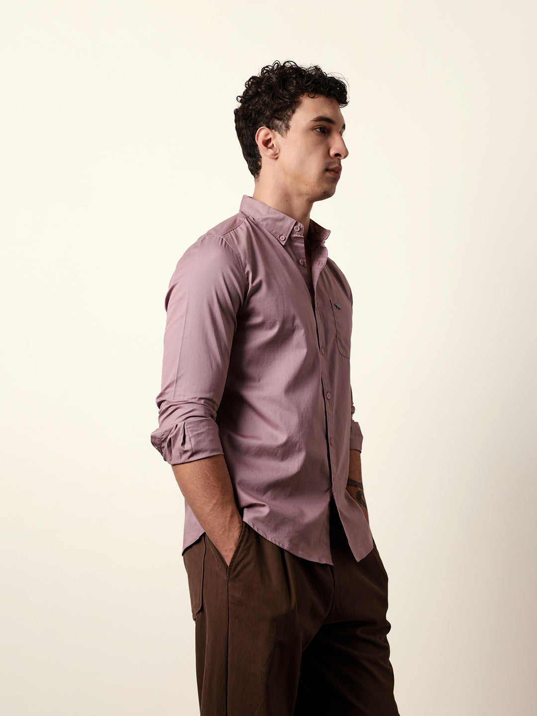 Pink Solid Cotton Slim Fit Casual Shirt