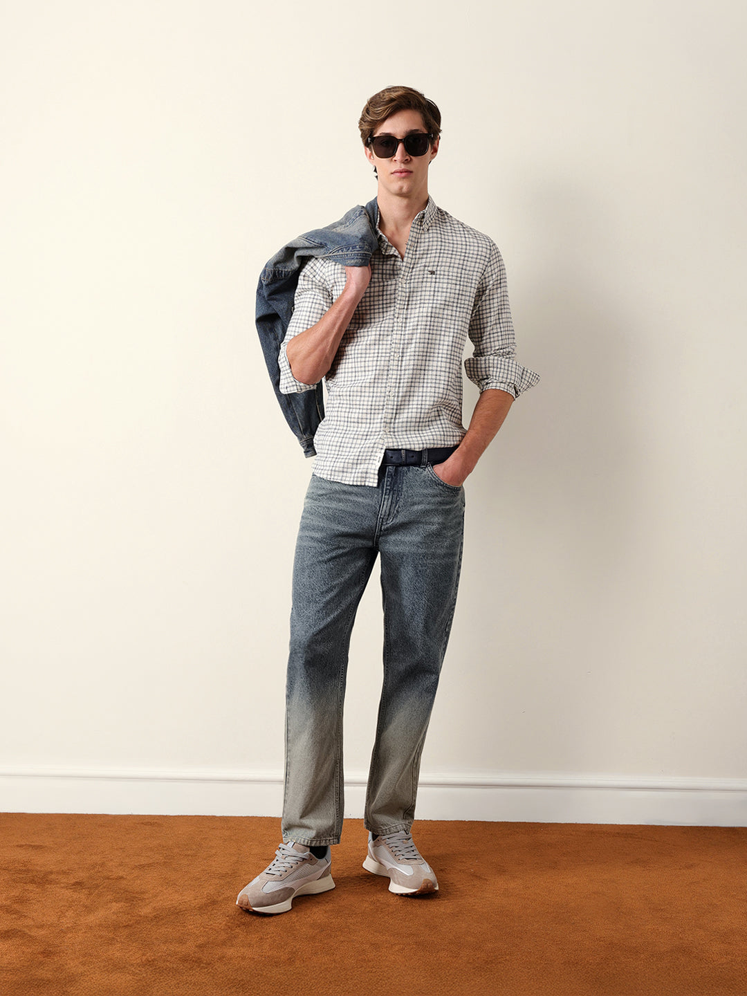 White Woven Check Slim Fit Casual Shirt