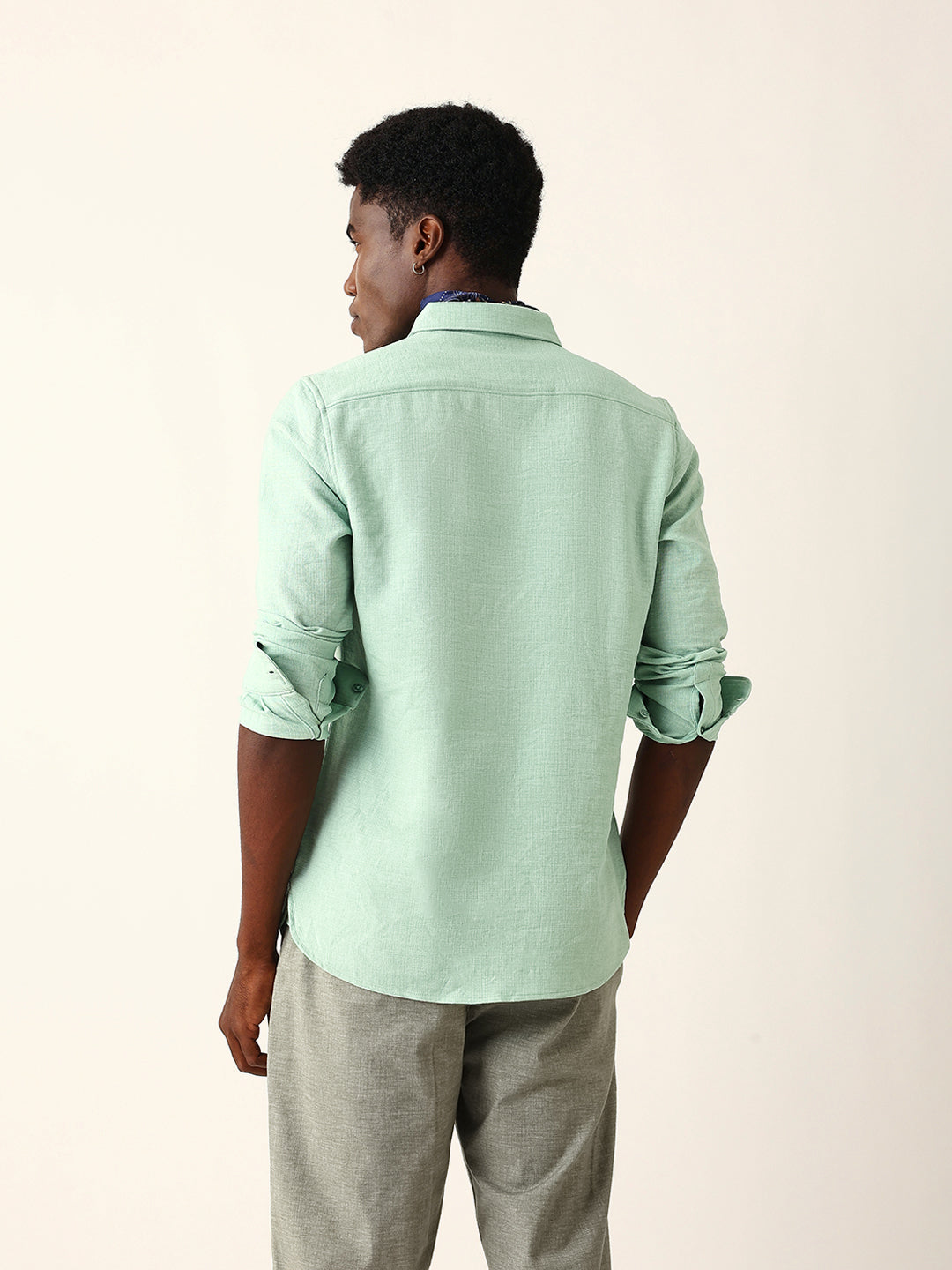 Light Green Slim Fit Casual Shirt with Woven Textured Design