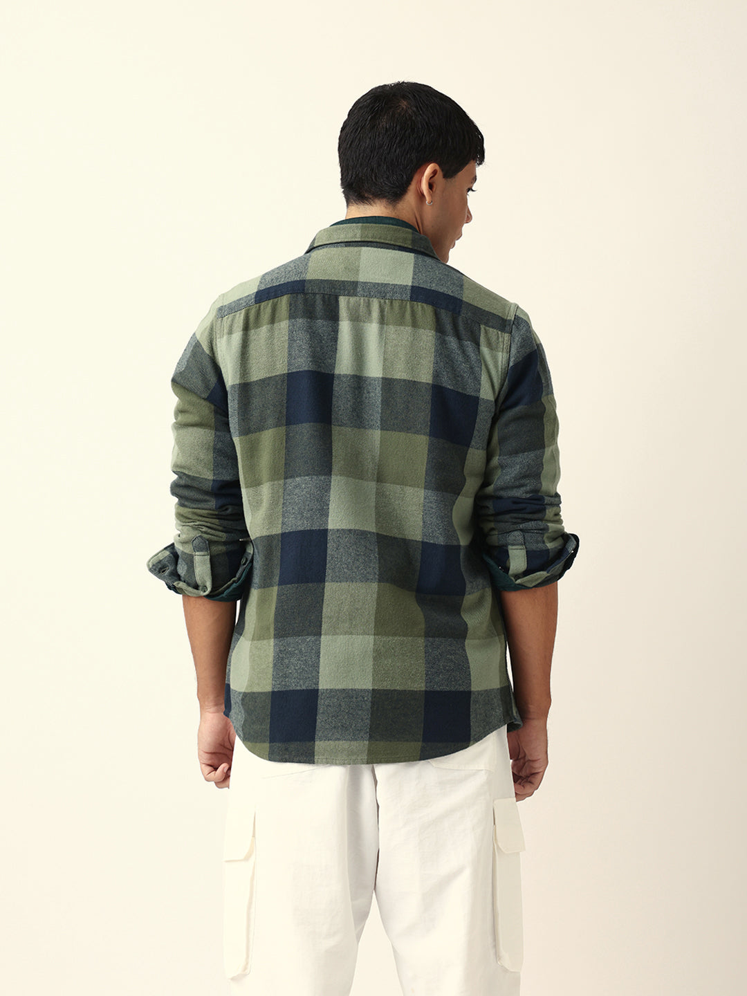 Green with Navy Blue Flannel Checked Regular Fit Overshirt
