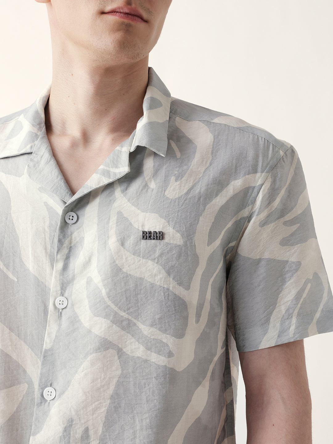 Teal with Cream Relaxed Fit Abstract Stroke Print Half Sleeve Casual Shirt