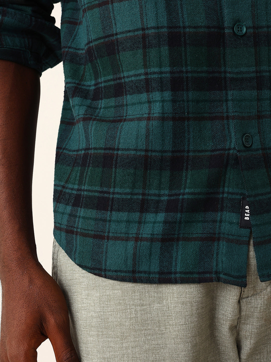 Green Woven Checked Relaxed Fit Overshirt