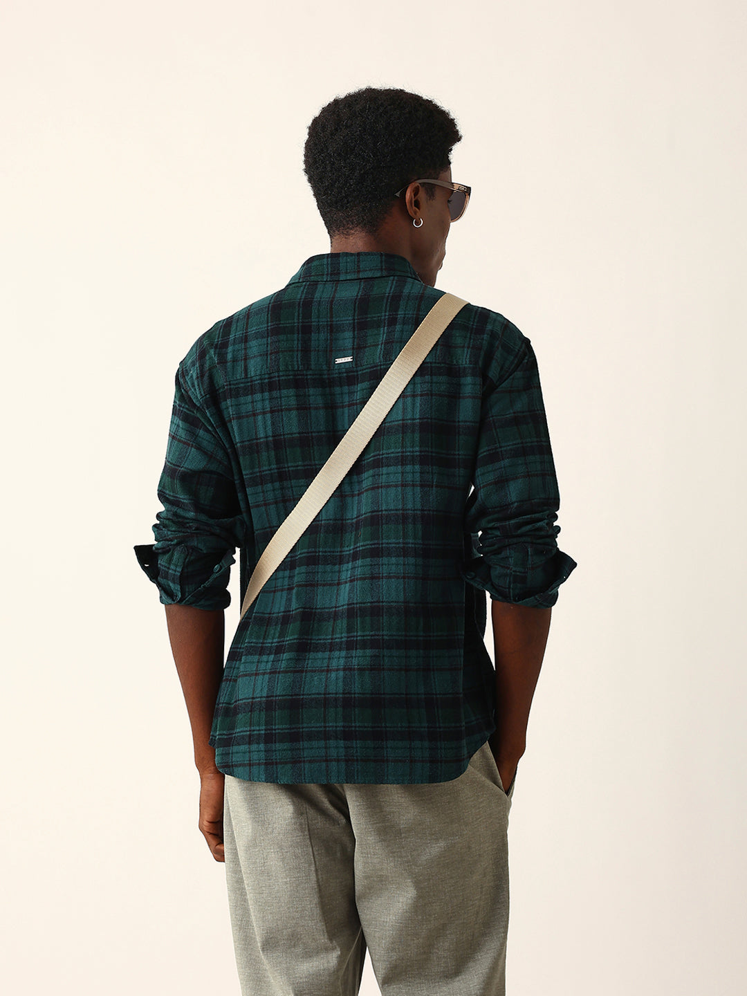Green Woven Checked Relaxed Fit Overshirt