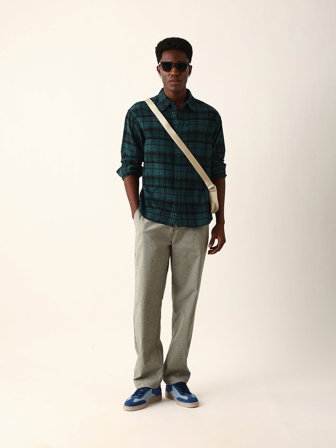 Green Woven Checked Relaxed Fit Overshirt