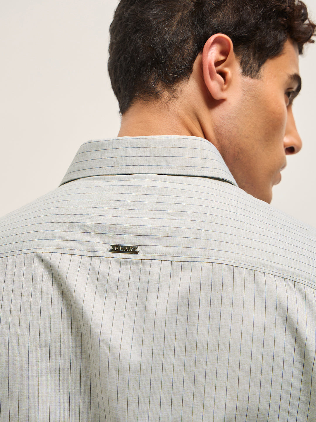 Light Green Vertical Striped Tailored Fit Formal Shirt