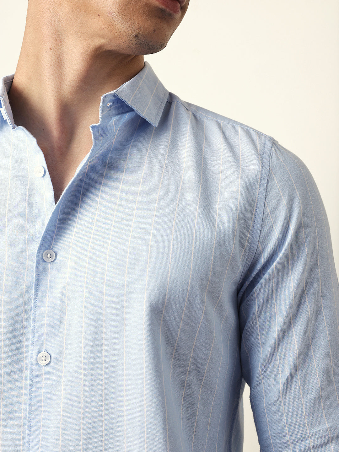 Light Blue Vertical Woven Stripe Slim Fit Casual Shirt